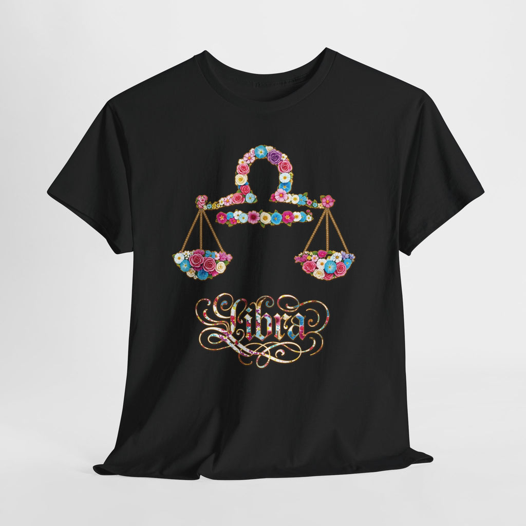 Libra Floral Zodiac Tee - Unisex Heavy Cotton Shirt, Astrology Gift, Horoscope T-Shirt, Birthday Present, Libra Season Apparel