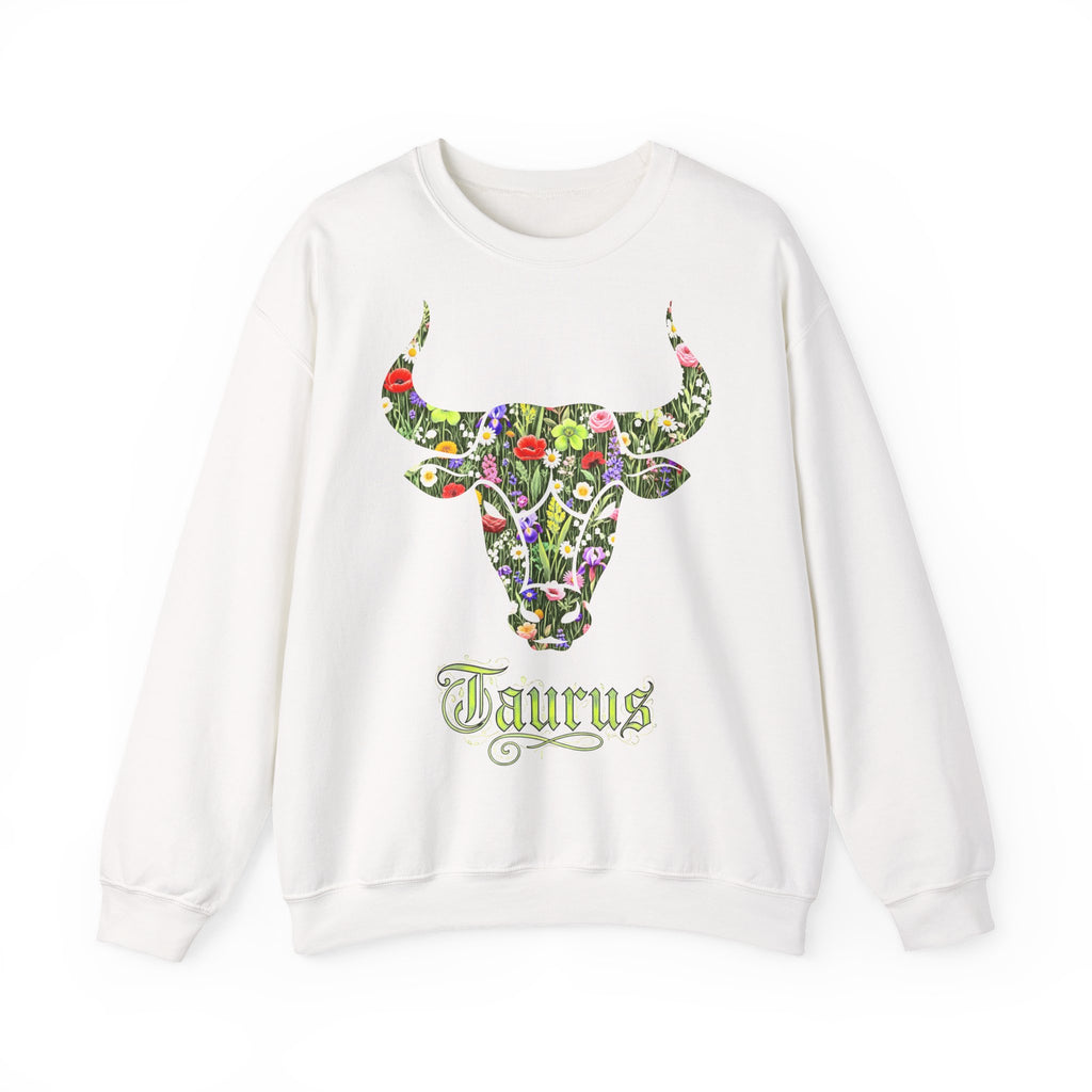 Stier: Frontprint, Unisex Sweatshirt, florales Sternzeichen, Zodiac Astrologie (Taurus)