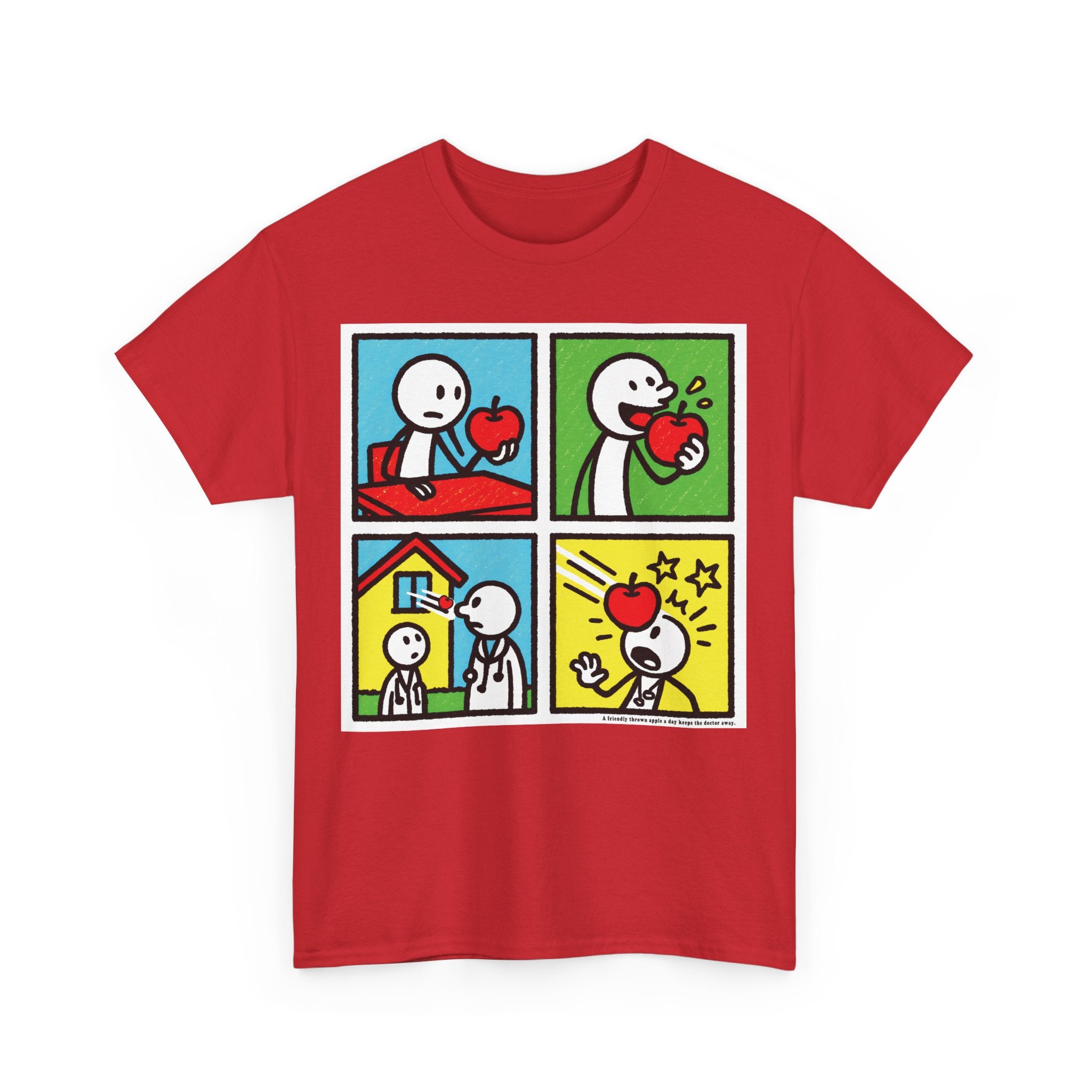 Proverb - A friendly thrown apple keeps doctor away, Funny Graphic Unisex Heavy Cotton Tee, Cute Gift for Friends, Heart Theme T-Shirt, Casual Wear, Gift for Birthdays, Celebrate Love