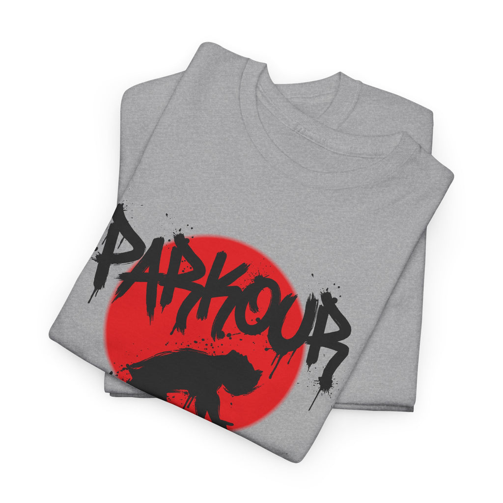 Parkour A: Frontprint, Unisex T-Shirt - Urban Stunt Silhouette Crewneck