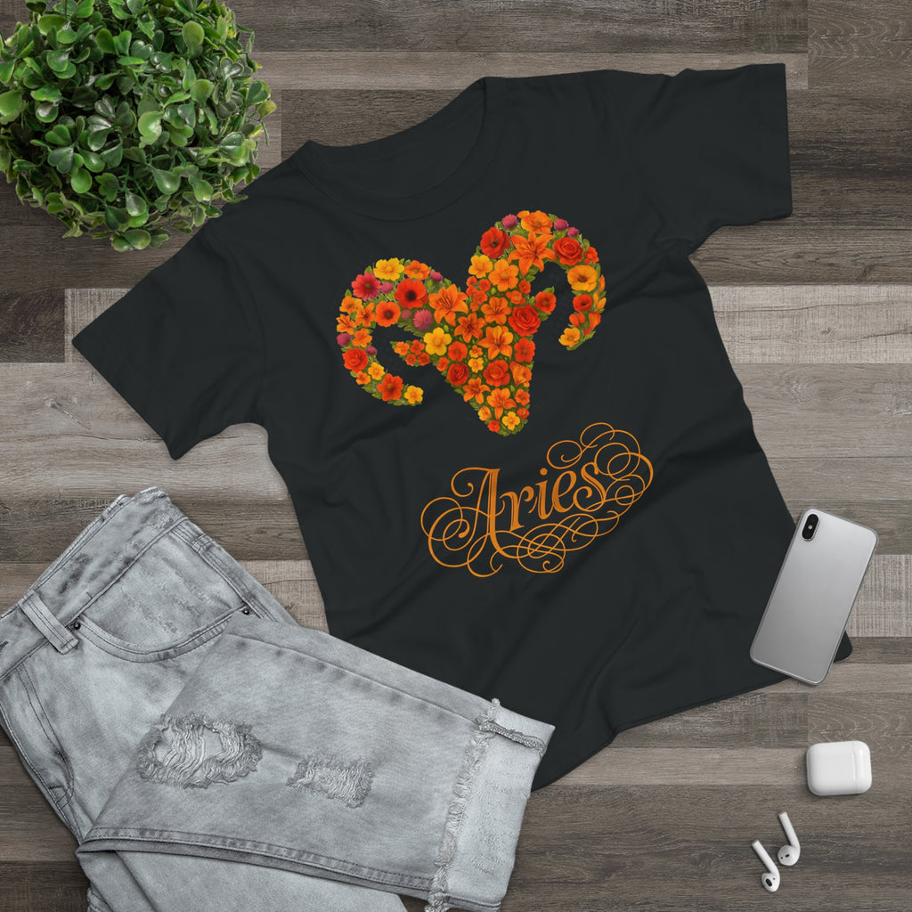 Widder: Frontprint, Womens' T-Shirt, florales Sternzeichen, Zodiac Astrologie (Aries)