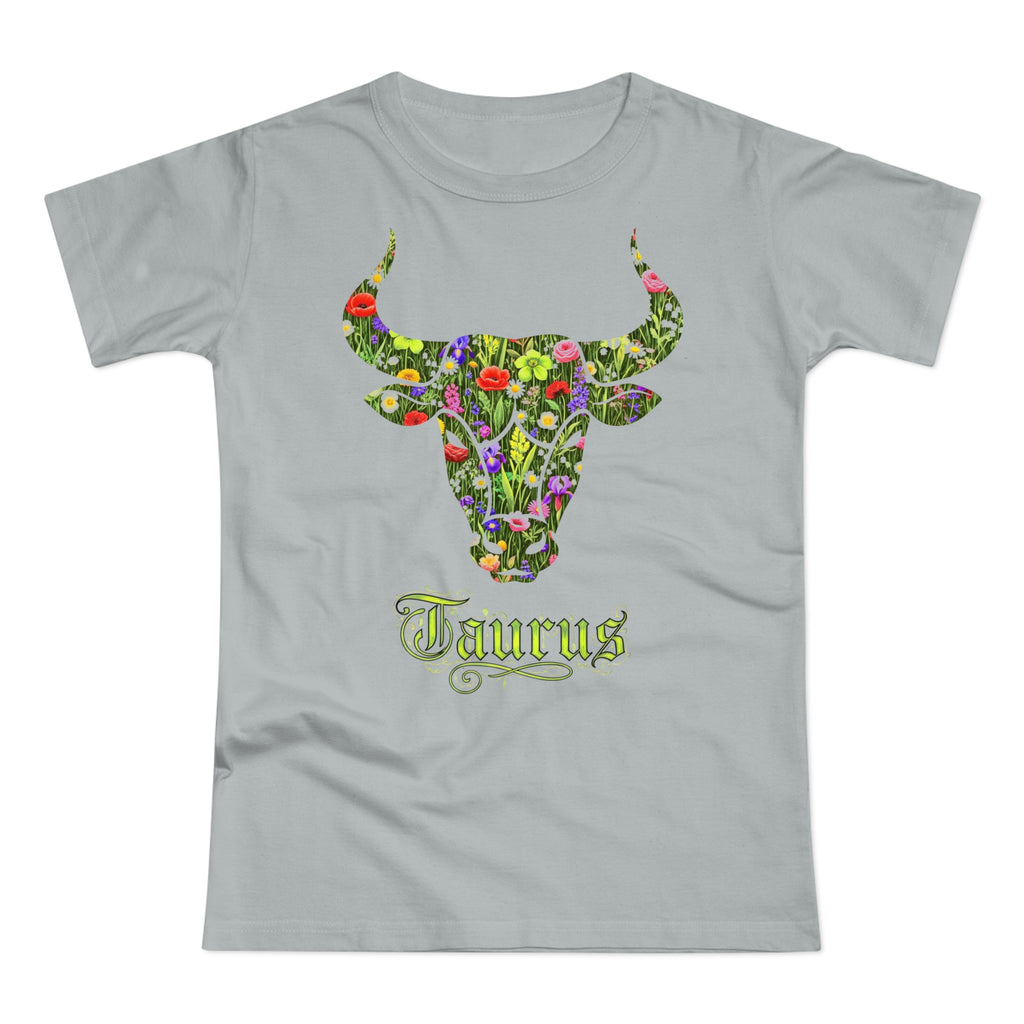 Stier: Frontprint, Womens' T-Shirt, florales Sternzeichen, Zodiac Astrologie (Taurus)