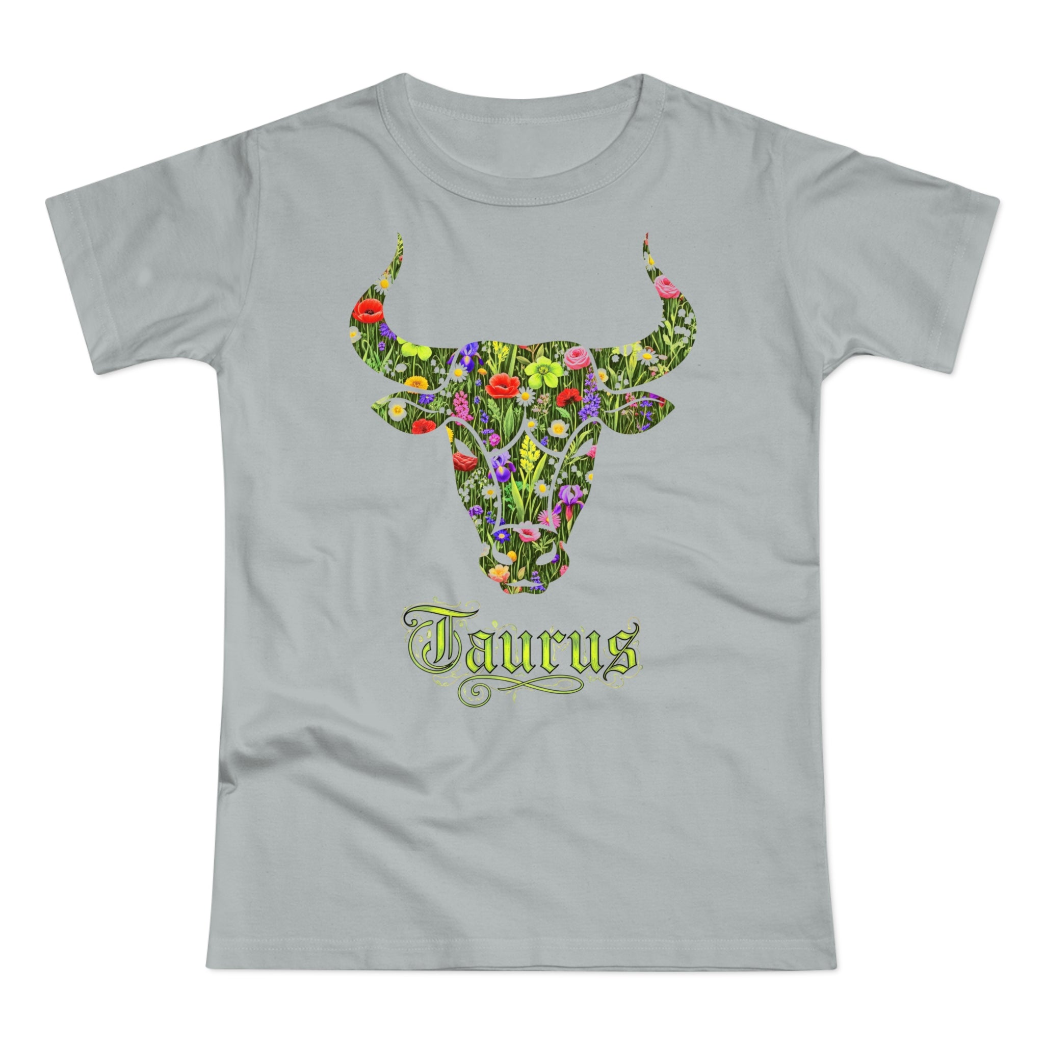 Stier: Frontprint, Womens' T-Shirt, florales Sternzeichen, Zodiac Astrologie (Taurus)