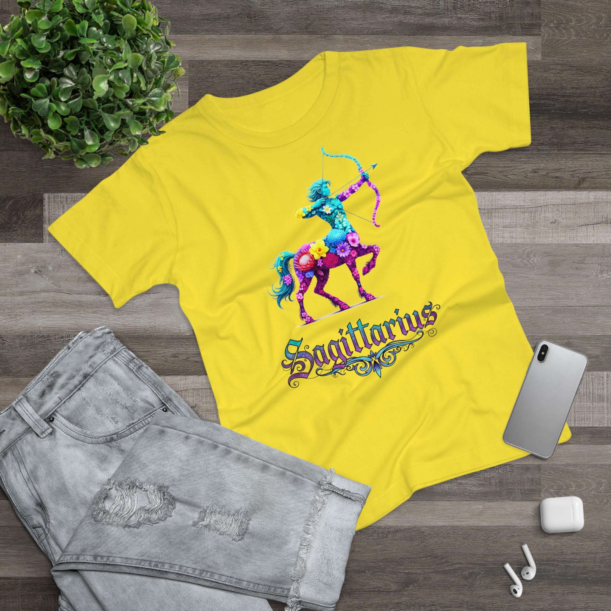 Schütze: Frontprint, Womens' T-Shirt, florales Sternzeichen, Zodiac Astrologie (Sagittarius)