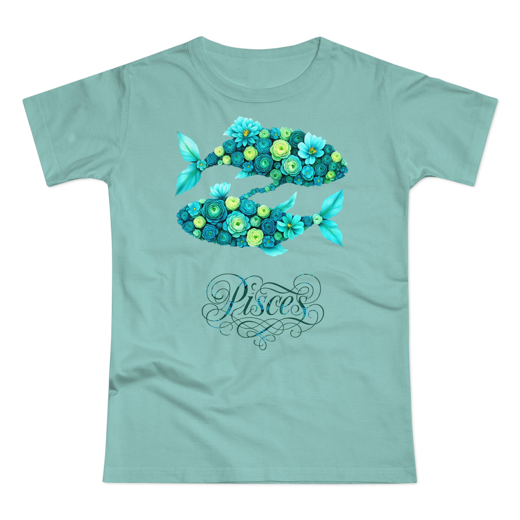 Fische: Frontprint, Womens' T-Shirt, florales Sternzeichen, Zodiac Astrologie (Pisces)