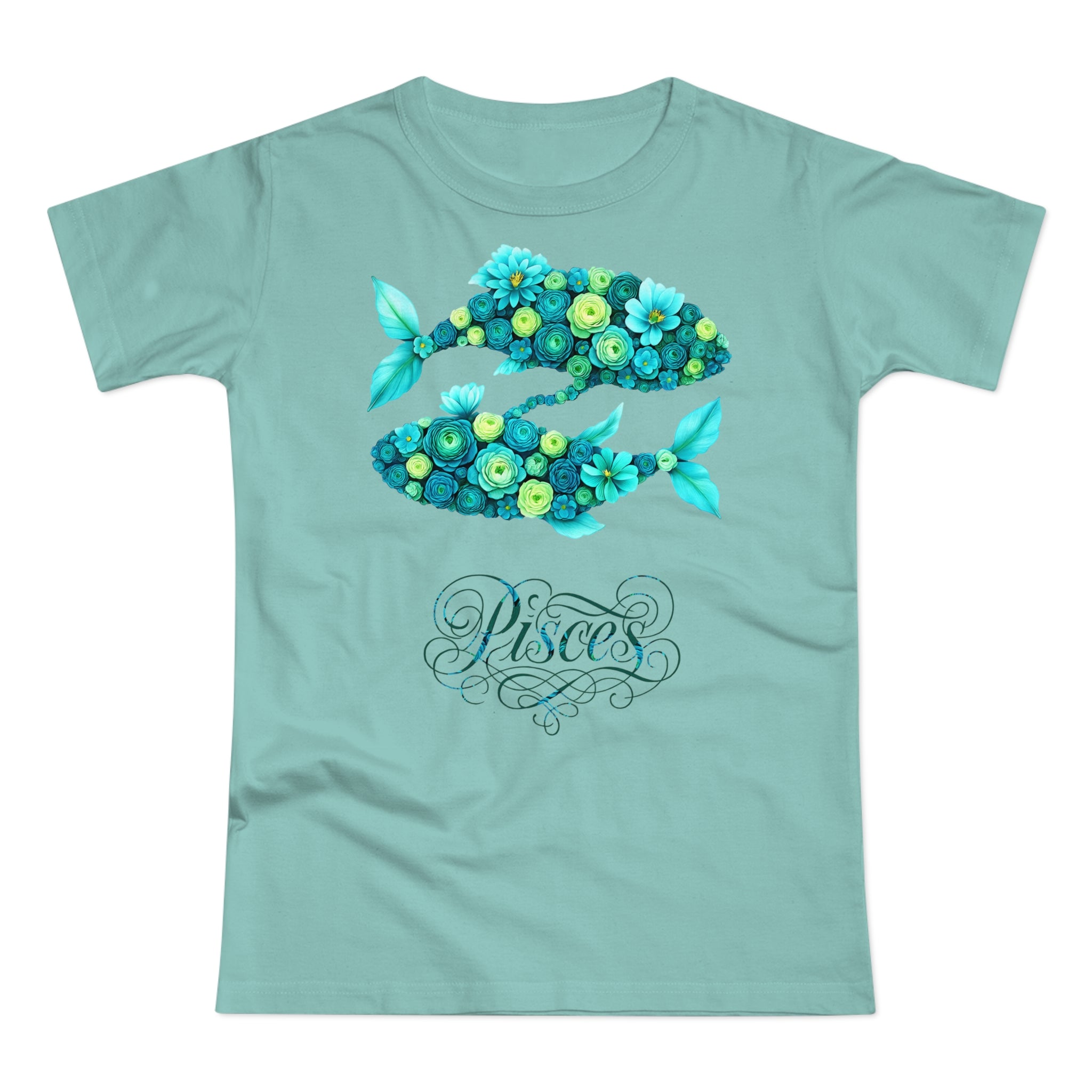 Fische: Frontprint, Womens' T-Shirt, florales Sternzeichen, Zodiac Astrologie (Pisces)