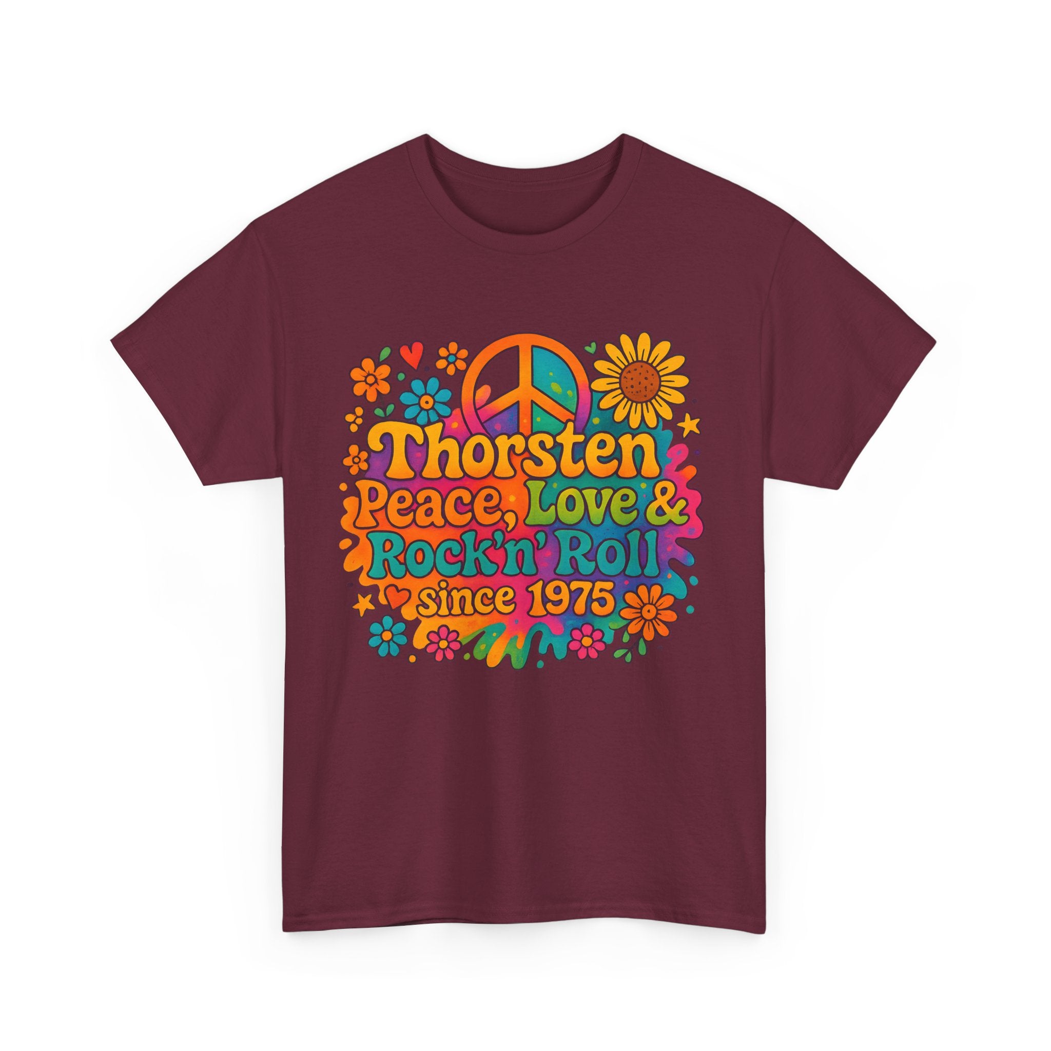 Thorsten, 1975, Retro Peace & Love Tee, Unisex Heavy Cotton Top, Vintage Rock'n'Roll Shirt, Music Lover Gift, 70s Inspired Fashion
