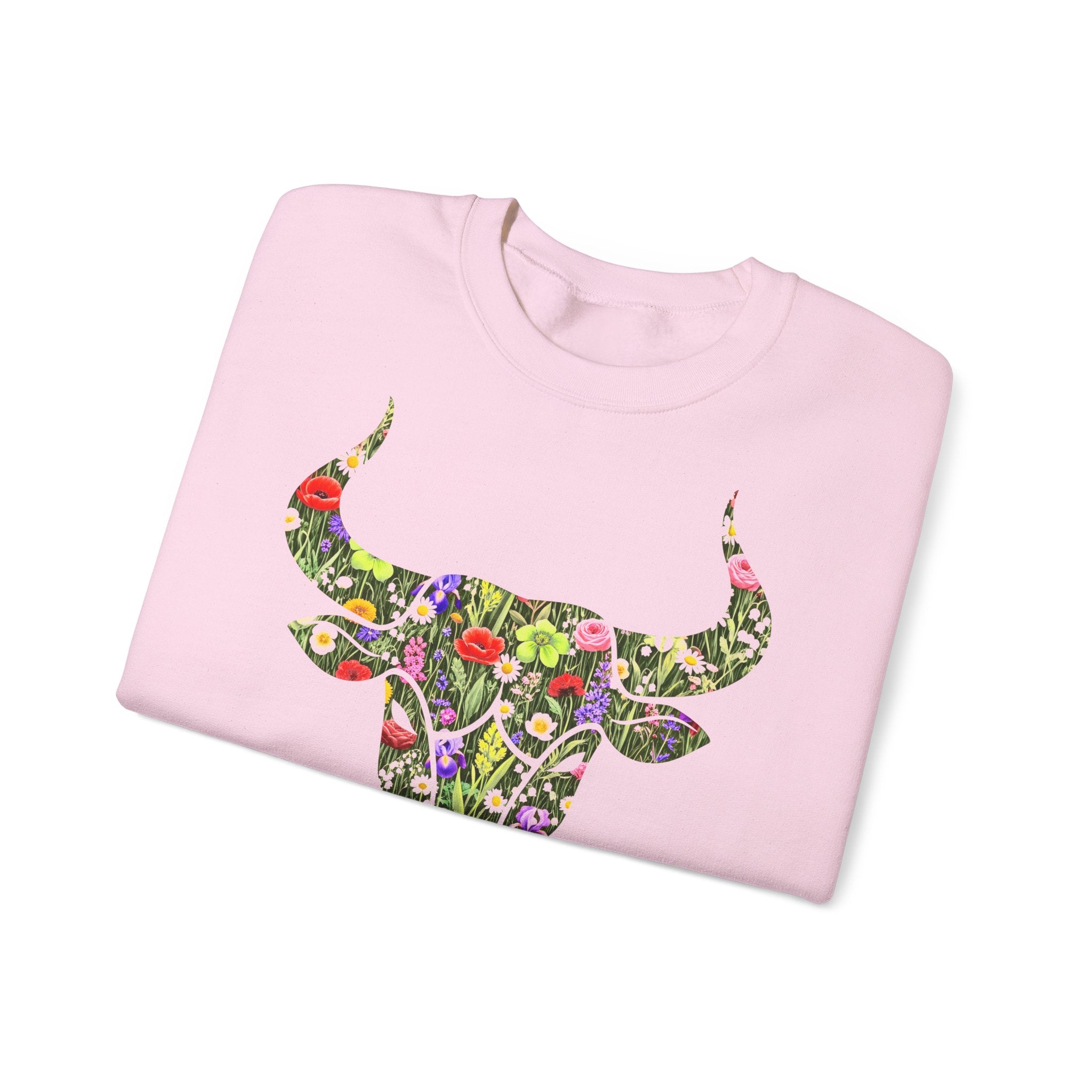 Stier: Frontprint, Unisex Sweatshirt, florales Sternzeichen, Zodiac Astrologie (Taurus)