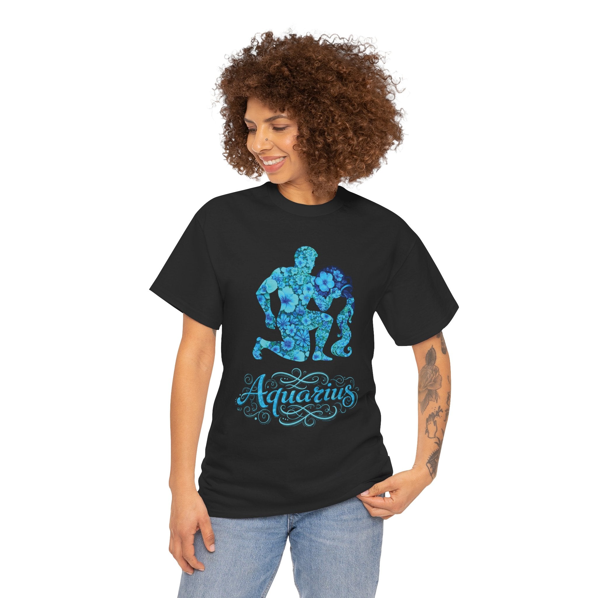 Aquarius Floral Zodiac Unisex Heavy Cotton Tee, Astrology Shirt, Horoscope Gift, Birthday Tee, Unique Astrology Apparel