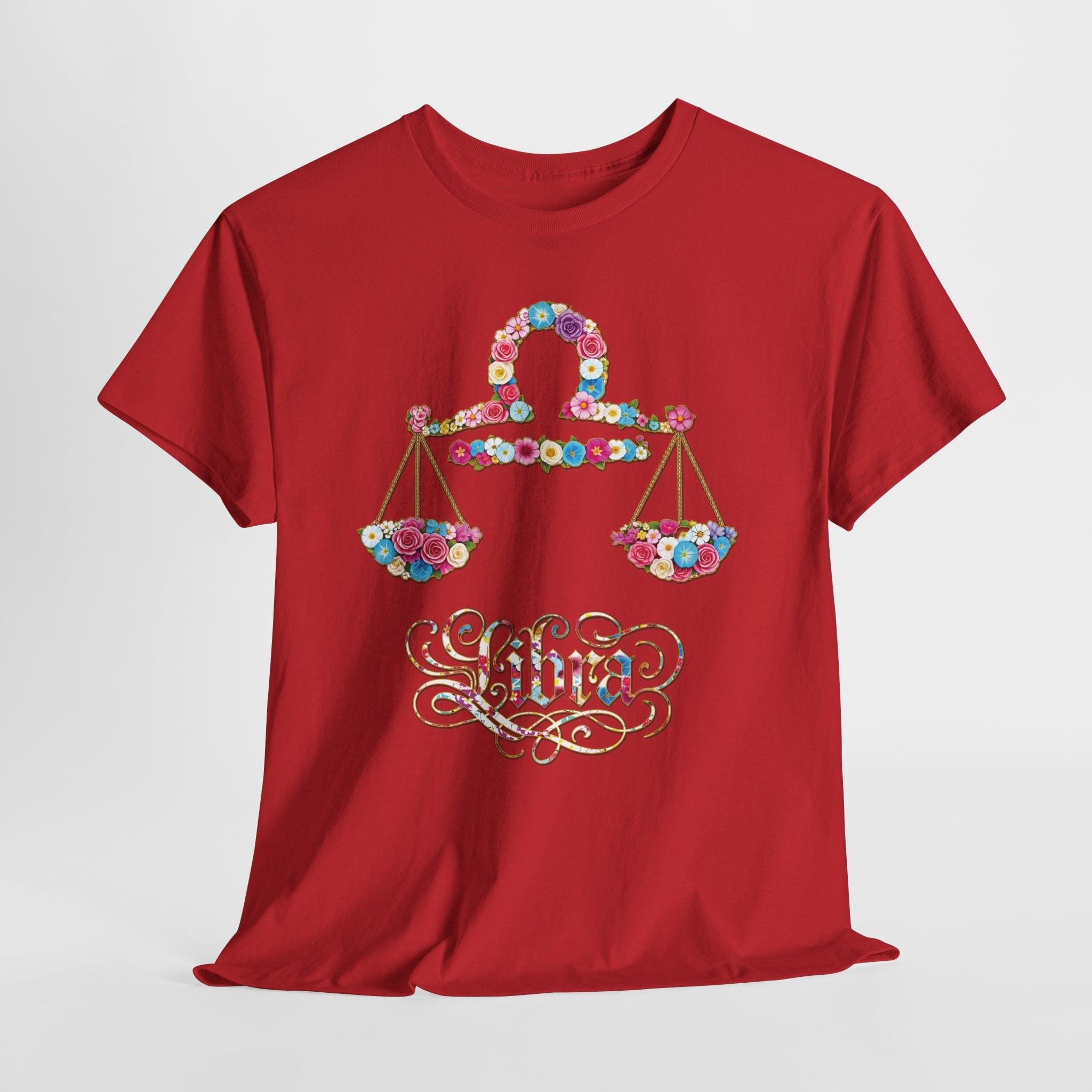 Libra Floral Zodiac Tee - Unisex Heavy Cotton Shirt, Astrology Gift, Horoscope T-Shirt, Birthday Present, Libra Season Apparel