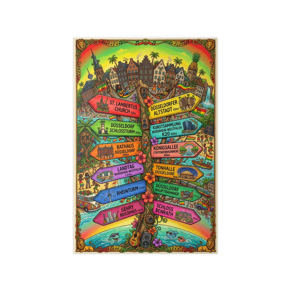Poster 60 x 90: Düsseldorf Reggae-Signpost - Wall Art