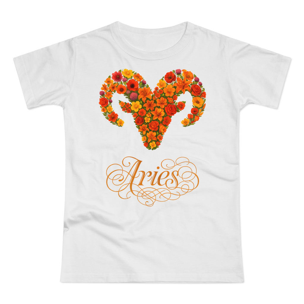Widder: Frontprint, Womens' T-Shirt, florales Sternzeichen, Zodiac Astrologie (Aries)