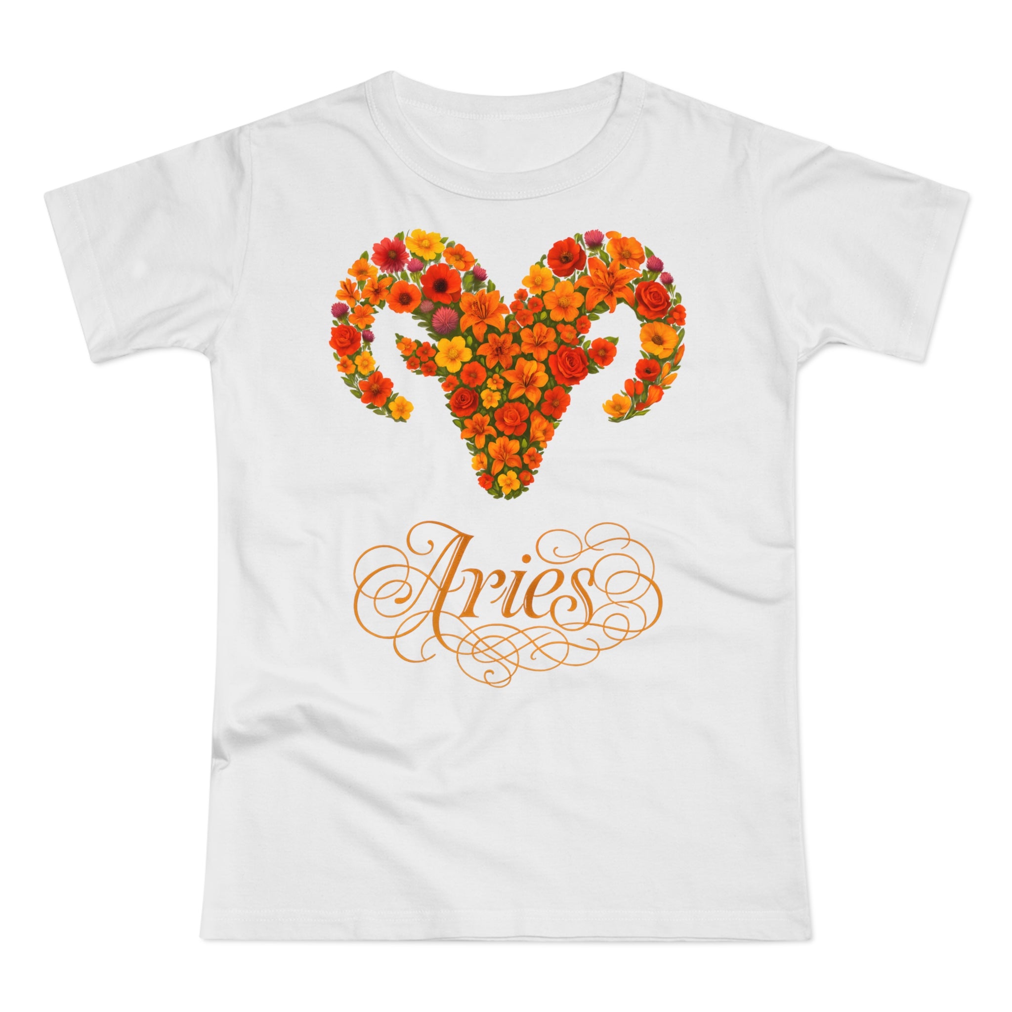 Widder: Frontprint, Womens' T-Shirt, florales Sternzeichen, Zodiac Astrologie (Aries)