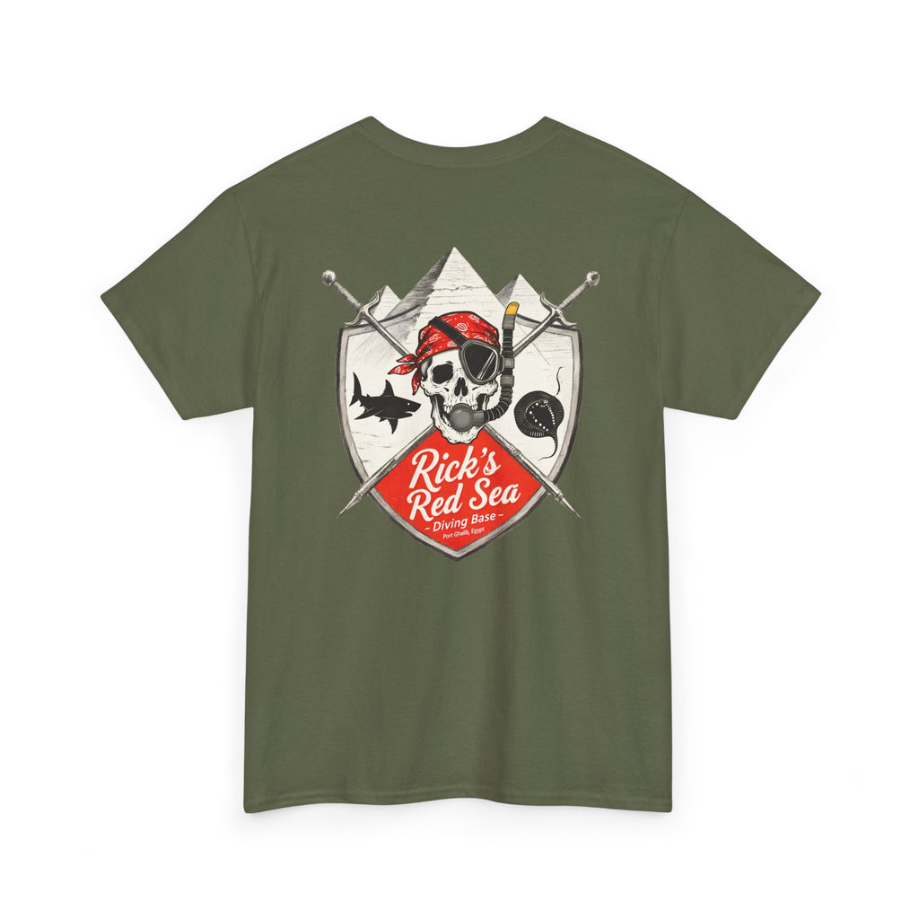 Diving Base Port Ghalib Egypt, Rick's Pirate-Themed Unisex Heavy Cotton Tee, Fun Nautical Shirt, Casual Tee for Summer, Gift for Pirate Lovers, Coastal Adventure Apparel