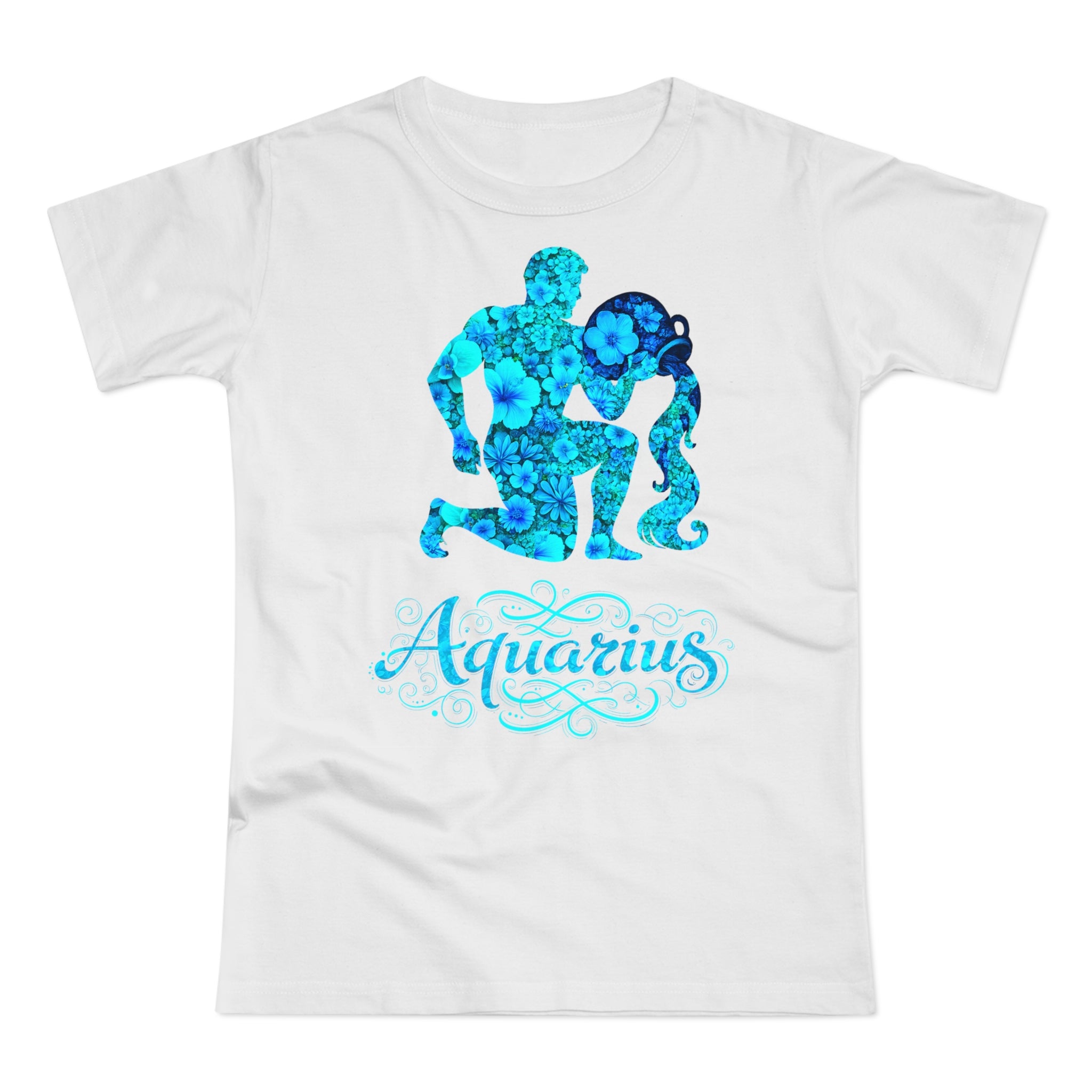 Wassermann: Frontprint, Womens' T-Shirt, florales Sternzeichen, Zodiac Astrologie (Aquarius)