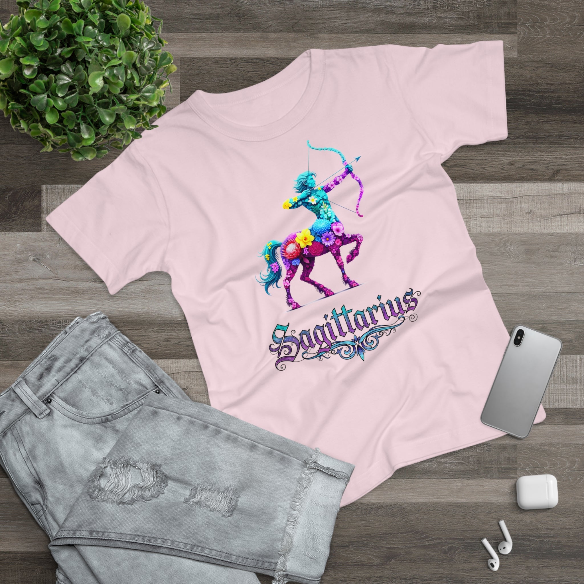 Schütze: Frontprint, Womens' T-Shirt, florales Sternzeichen, Zodiac Astrologie (Sagittarius)