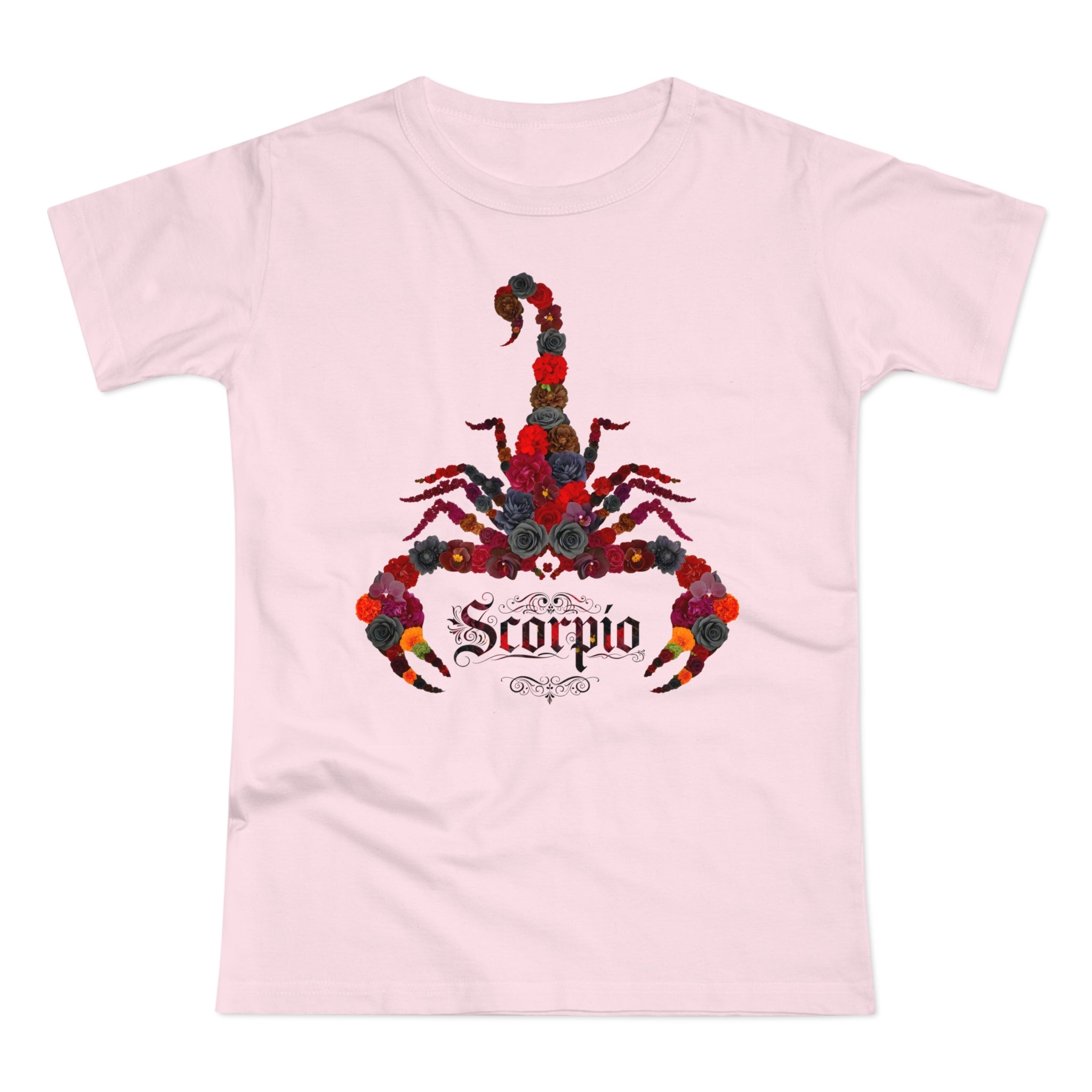 Skorpion: Frontprint, Womens' T-Shirt, florales Sternzeichen, Zodiac Astrologie (Scorpio)