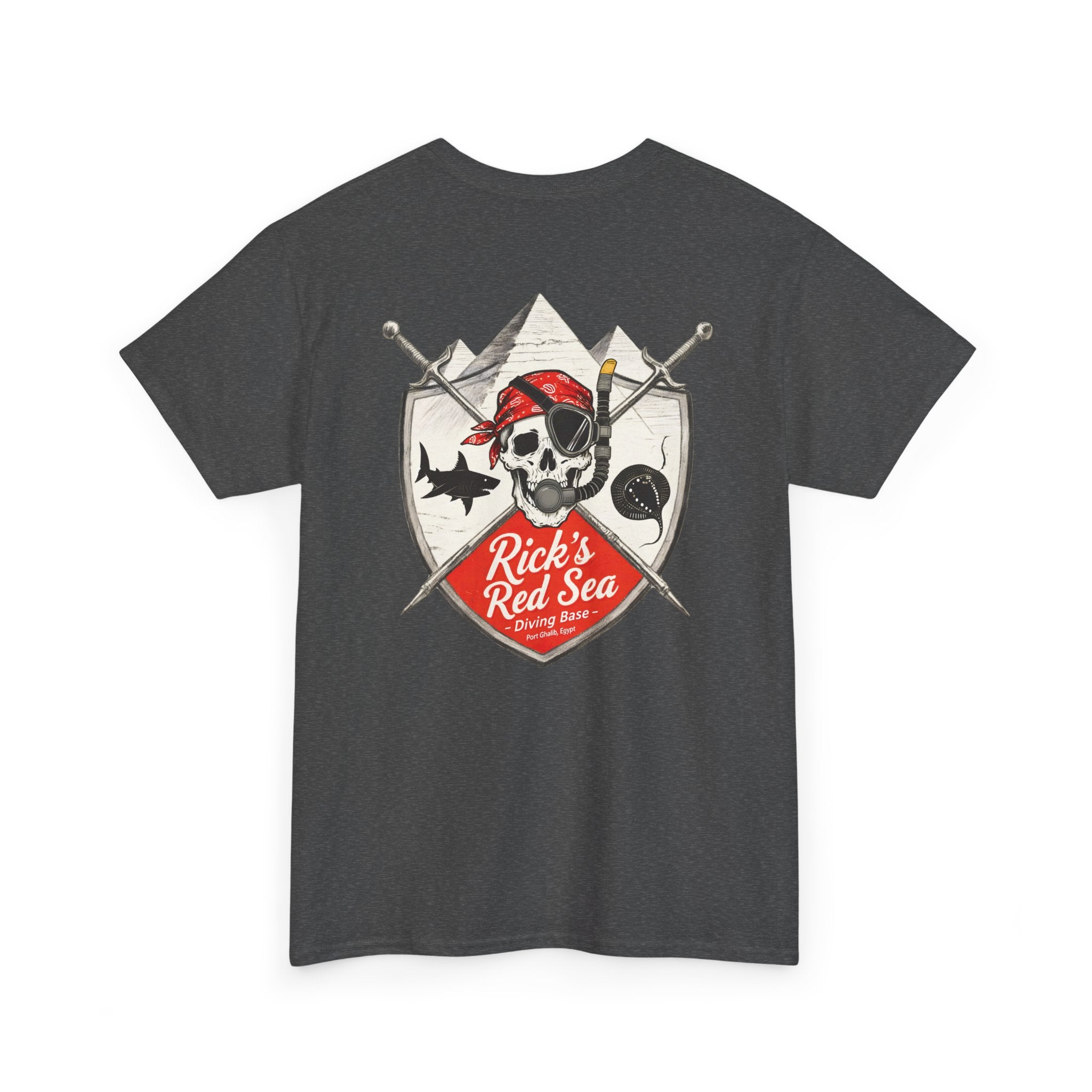 Diving Base Port Ghalib Egypt, Rick's Pirate-Themed Unisex Heavy Cotton Tee, Fun Nautical Shirt, Casual Tee for Summer, Gift for Pirate Lovers, Coastal Adventure Apparel