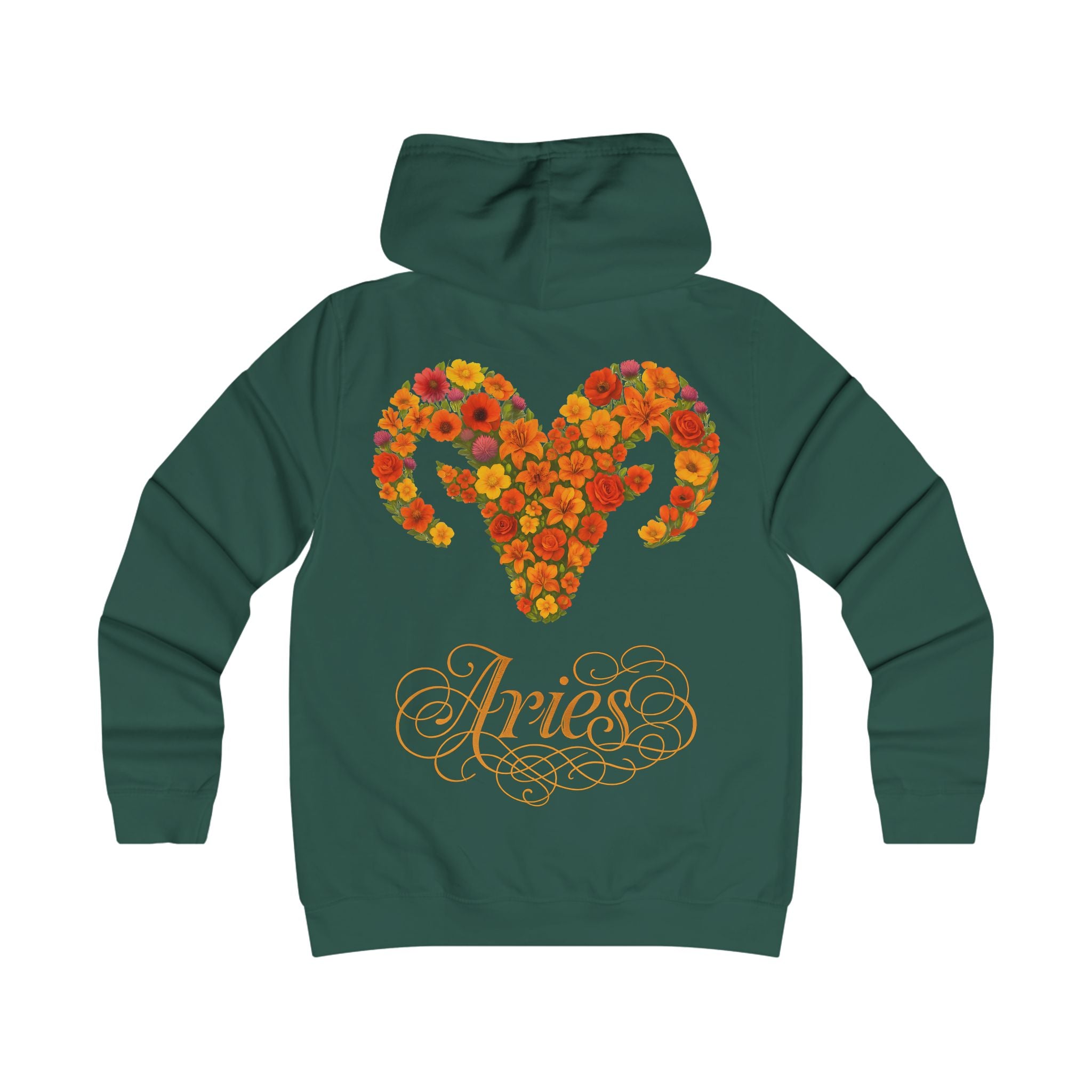 Widder: Backprint, Womens' Hoodie - florales Sternzeichen, Zodiac (Aries)
