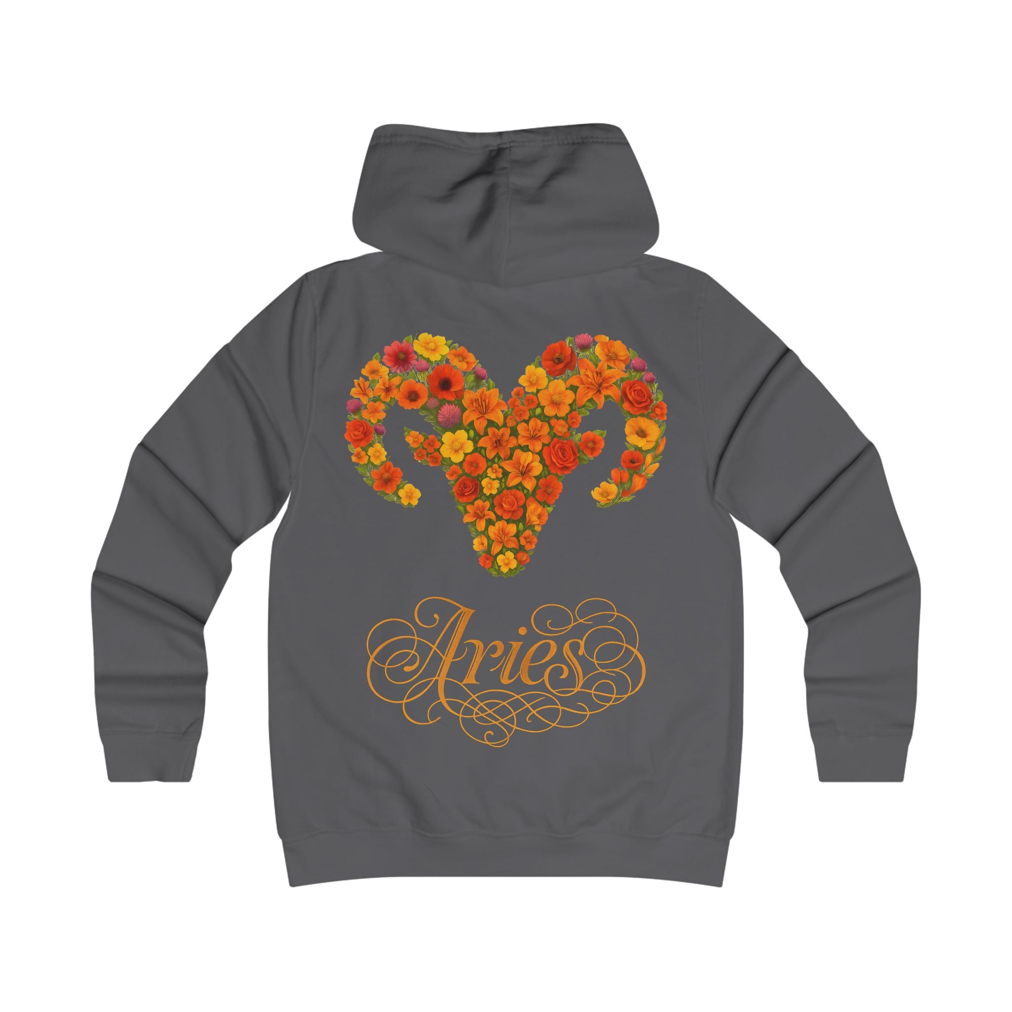 Widder: Backprint, Womens' Hoodie - florales Sternzeichen, Zodiac (Aries)