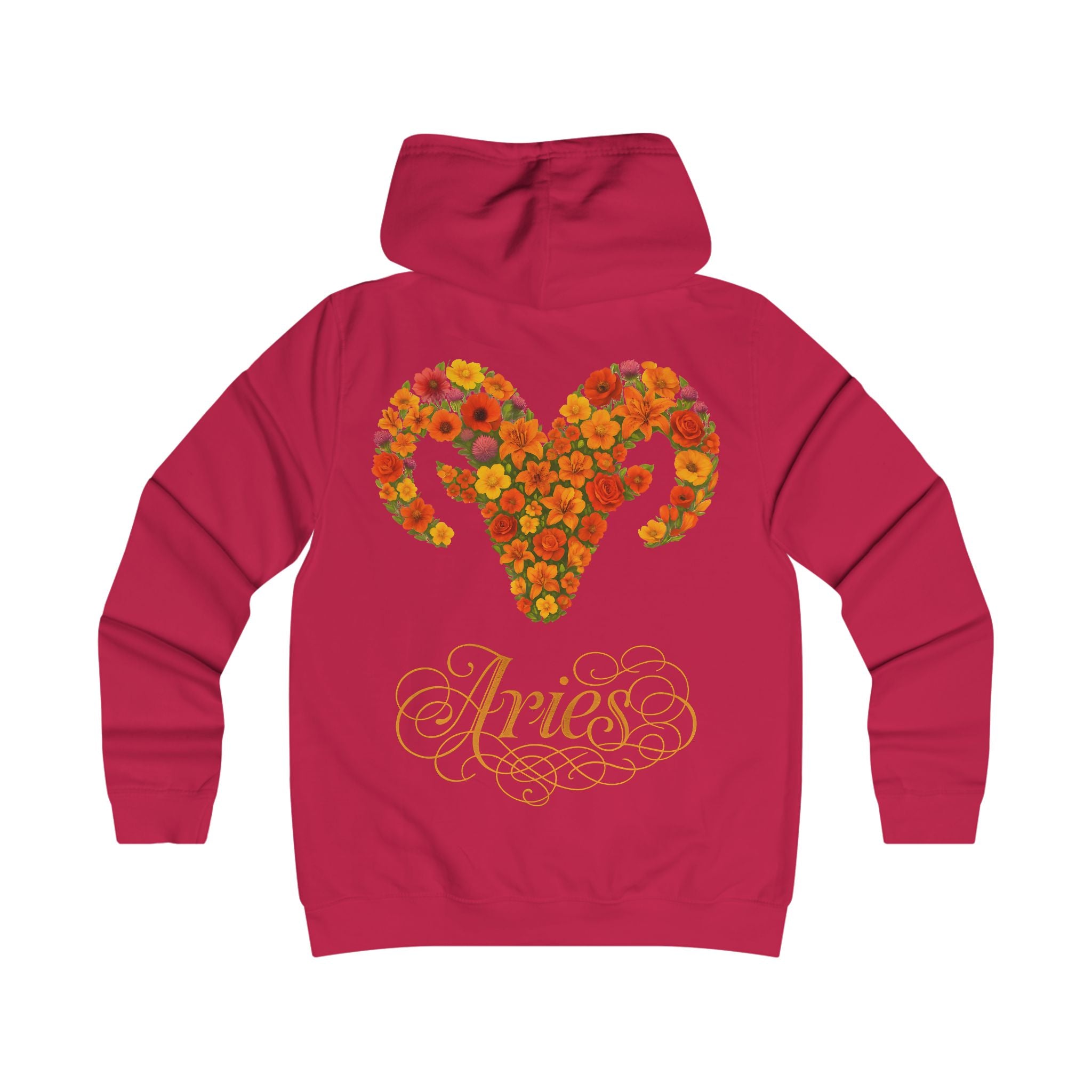 Widder: Backprint, Womens' Hoodie - florales Sternzeichen, Zodiac (Aries)