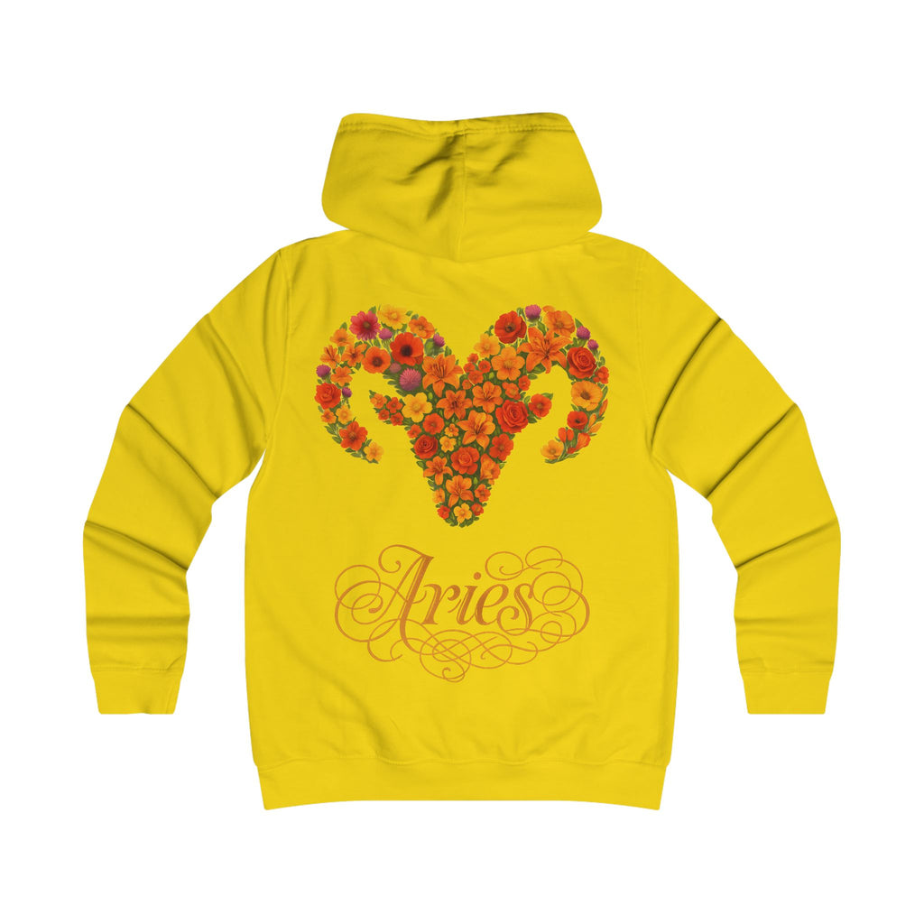 Widder: Backprint, Womens' Hoodie - florales Sternzeichen, Zodiac (Aries)