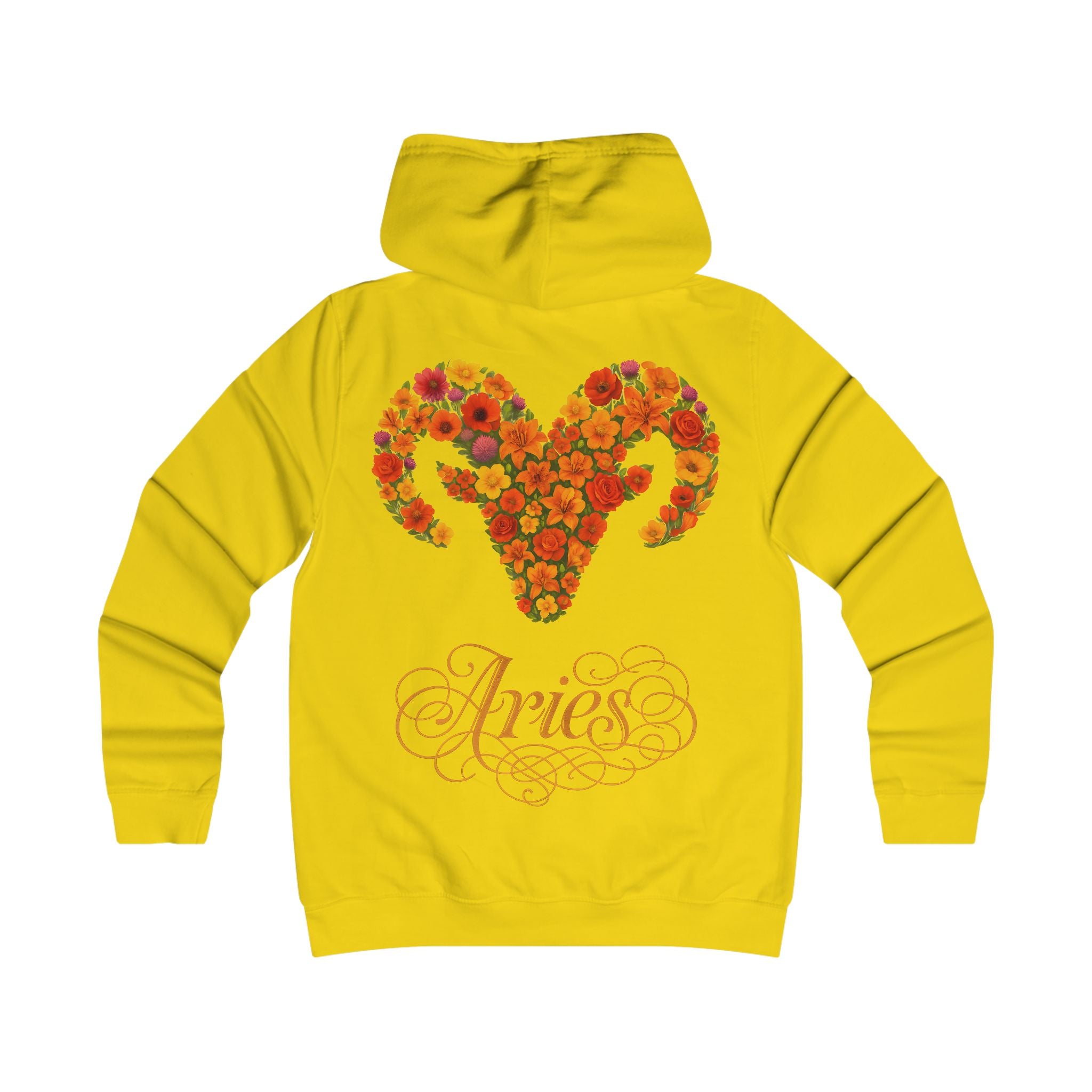 Widder: Backprint, Womens' Hoodie - florales Sternzeichen, Zodiac (Aries)