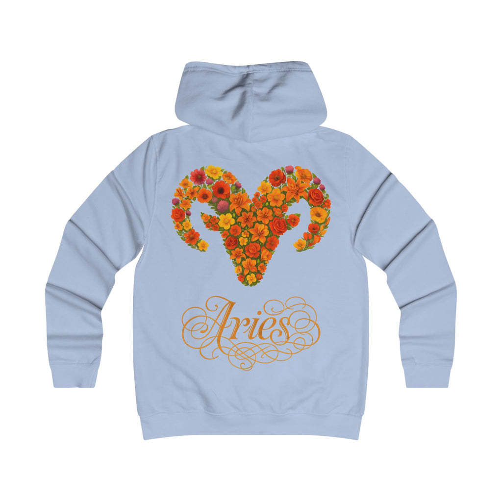 Widder: Backprint, Womens' Hoodie - florales Sternzeichen, Zodiac (Aries)