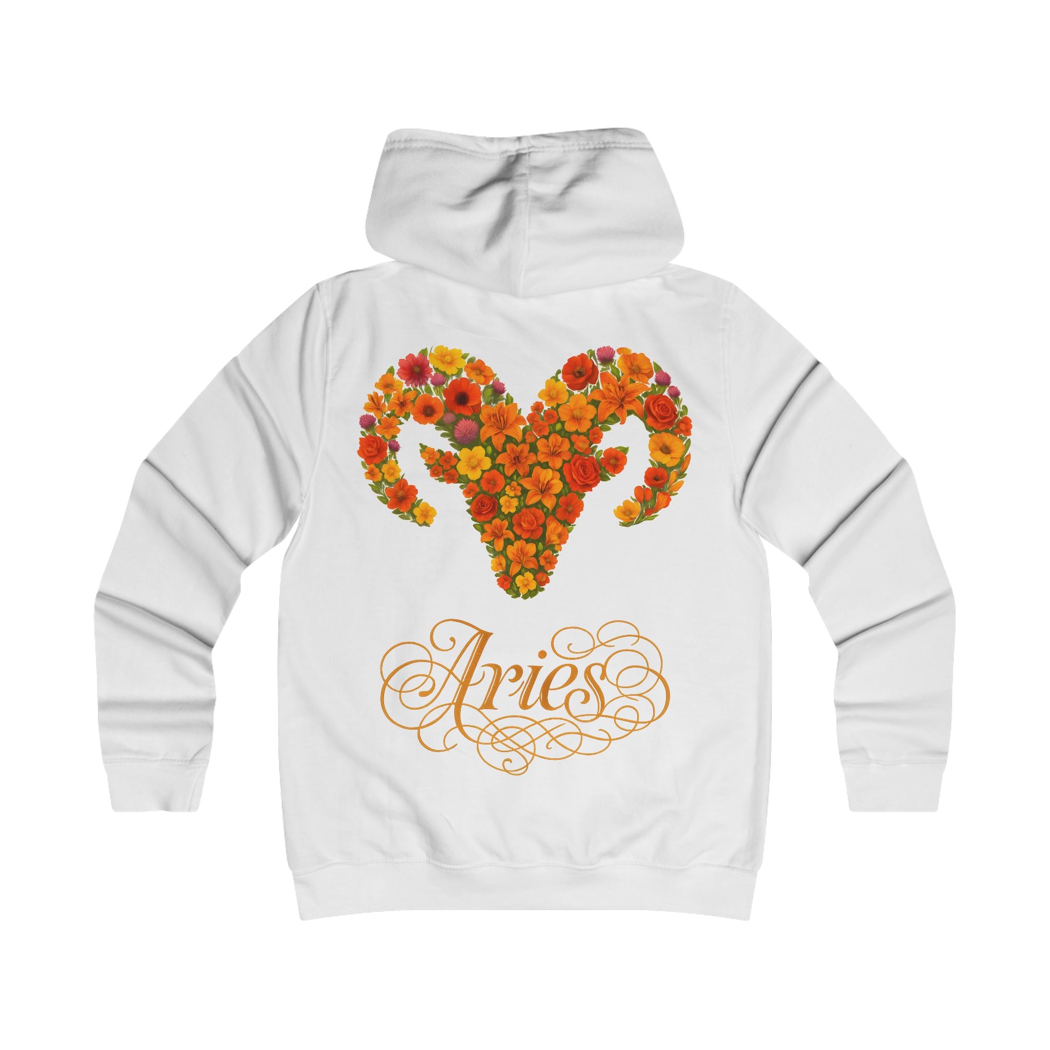 Widder: Backprint, Womens' Hoodie - florales Sternzeichen, Zodiac (Aries)