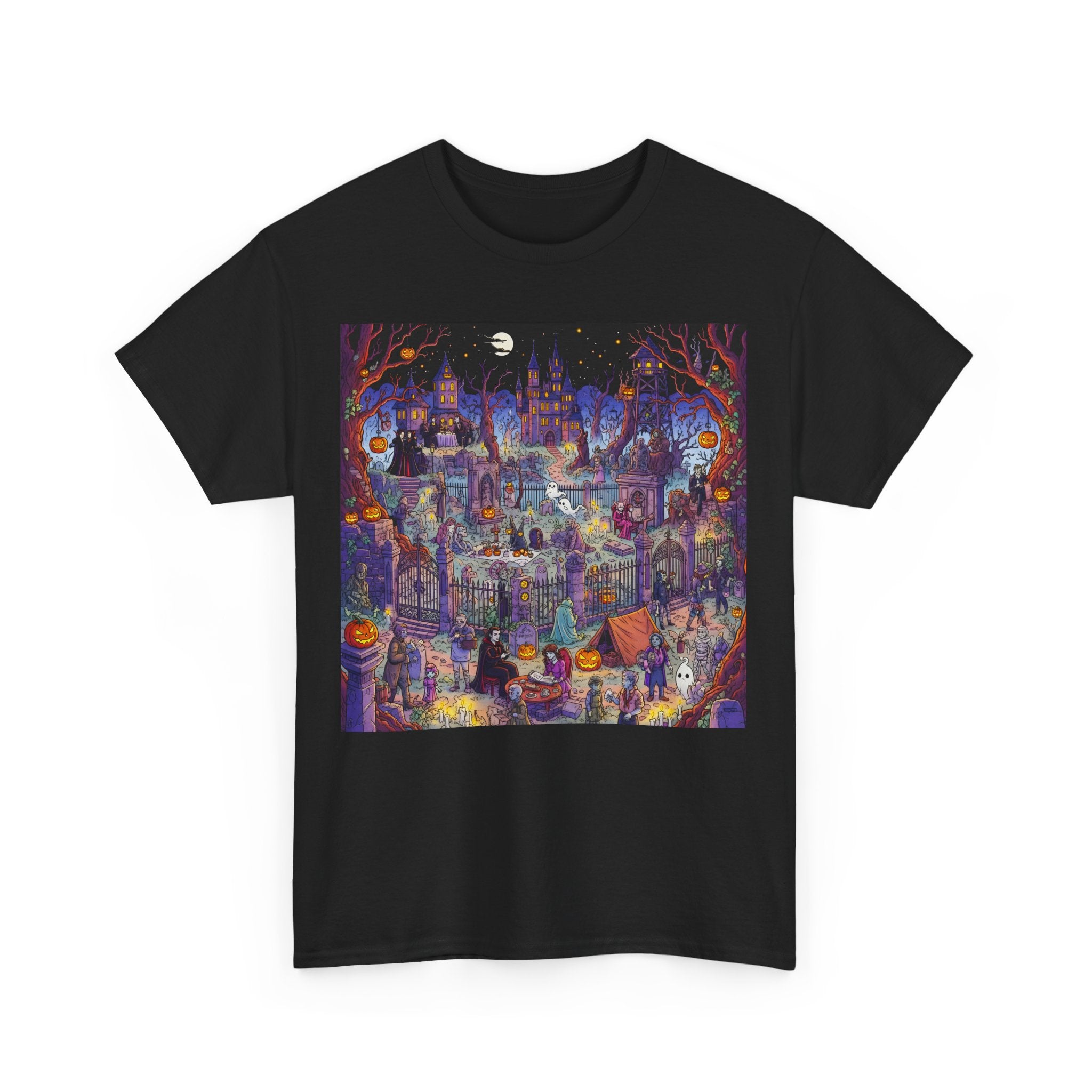 Wimmelbild Mystical Nightscape Unisex Tee - Bohemian Style, Graphic Tee, Festival Wear, Halloween T-Shirt, Unique Gift