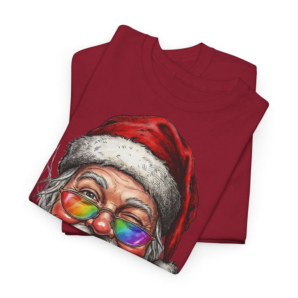 Friendly-Santa: Frontprint, Unisex T-Shirt, Colorful Retro Santa with Cigar Holiday Tee