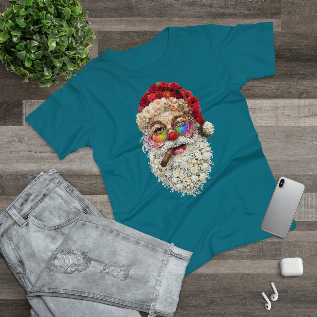 Blumen-Santa: Frontprint, Womens' T-Shirt, Rainbow Glasses & Cigar Holiday T-Shirt