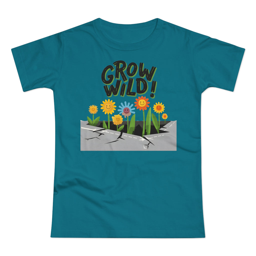 Grow Wild! Floral, Frontprint, Women's T-Shirt, Nature Tee, Spring Shirt, Gardening Gift, Flower Lover Apparel