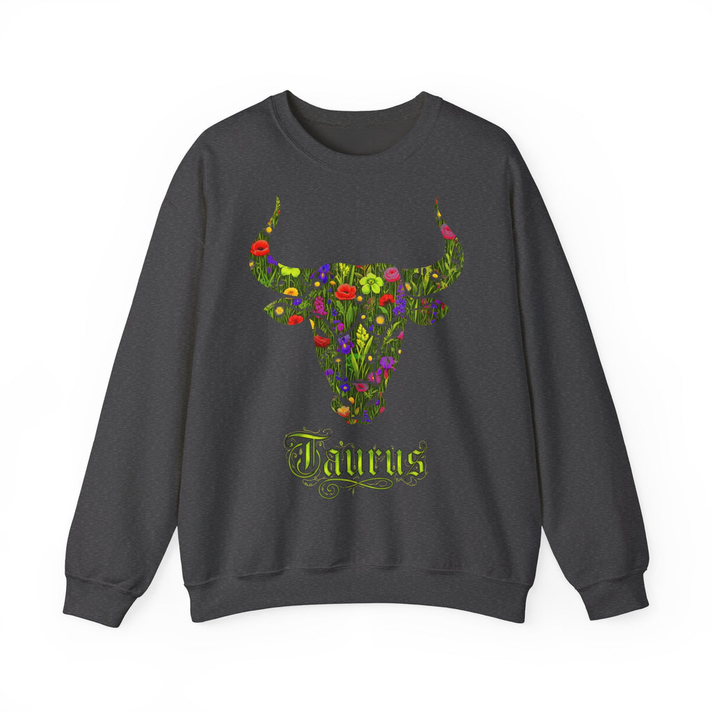 Stier: Frontprint, Unisex Sweatshirt, florales Sternzeichen, Zodiac Astrologie (Taurus)