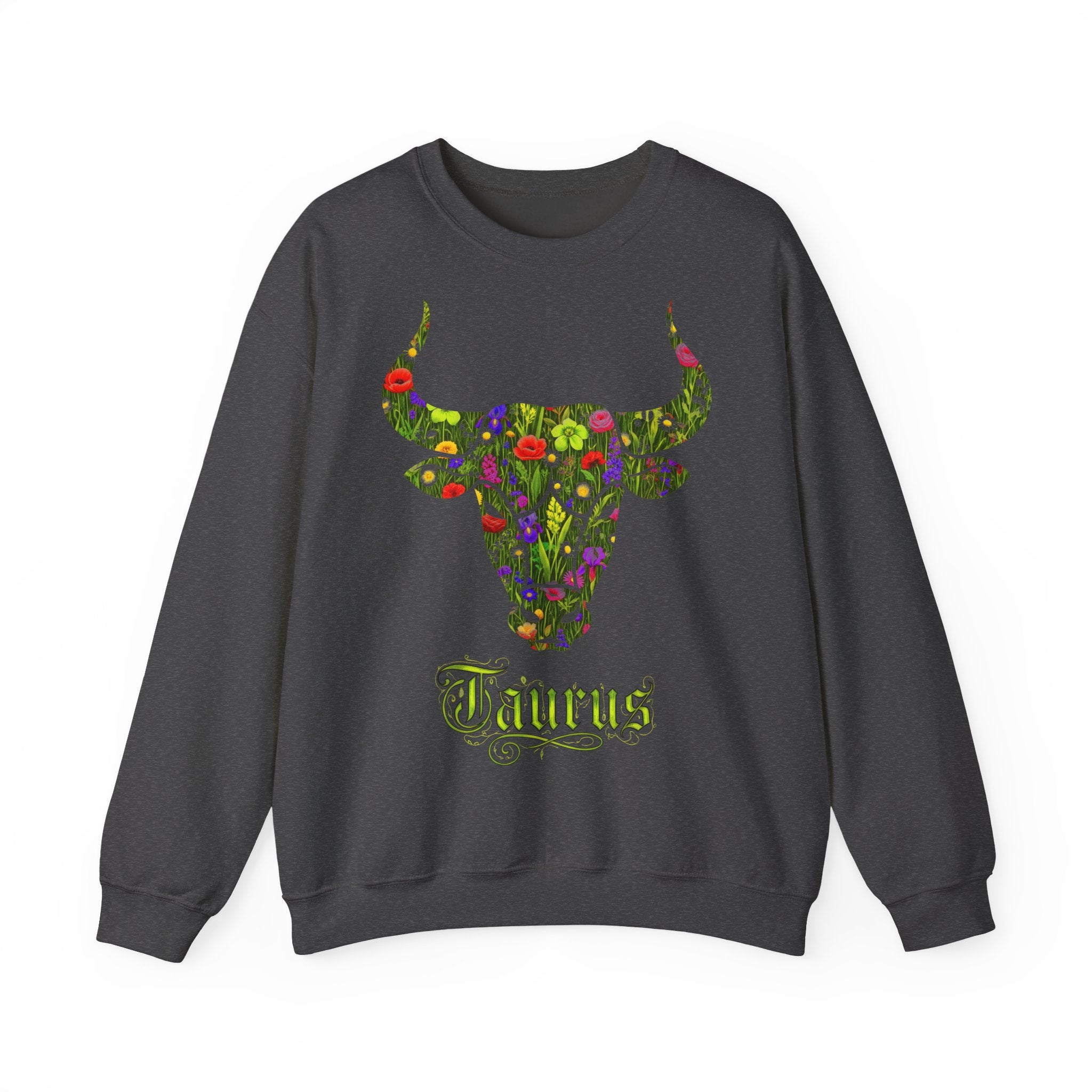 Stier: Frontprint, Unisex Sweatshirt, florales Sternzeichen, Zodiac Astrologie (Taurus)