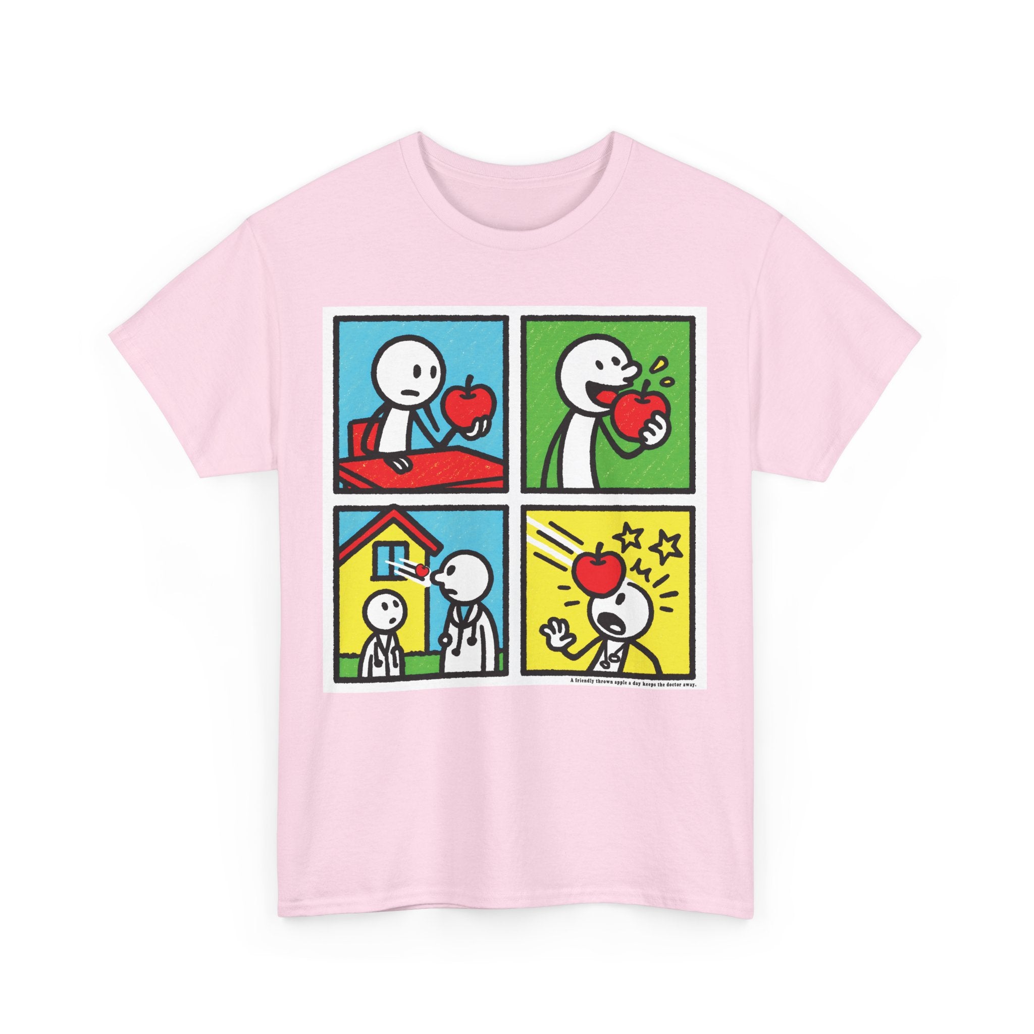 Proverb - A friendly thrown apple keeps doctor away, Funny Graphic Unisex Heavy Cotton Tee, Cute Gift for Friends, Heart Theme T-Shirt, Casual Wear, Gift for Birthdays, Celebrate Love