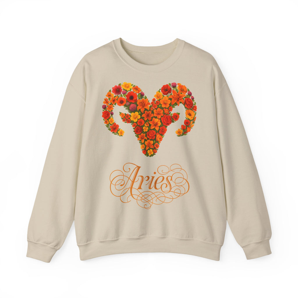 Widder: Frontprint, Unisex Sweatshirt, florales Sternzeichen, Zodiac Astrologie (Aries)
