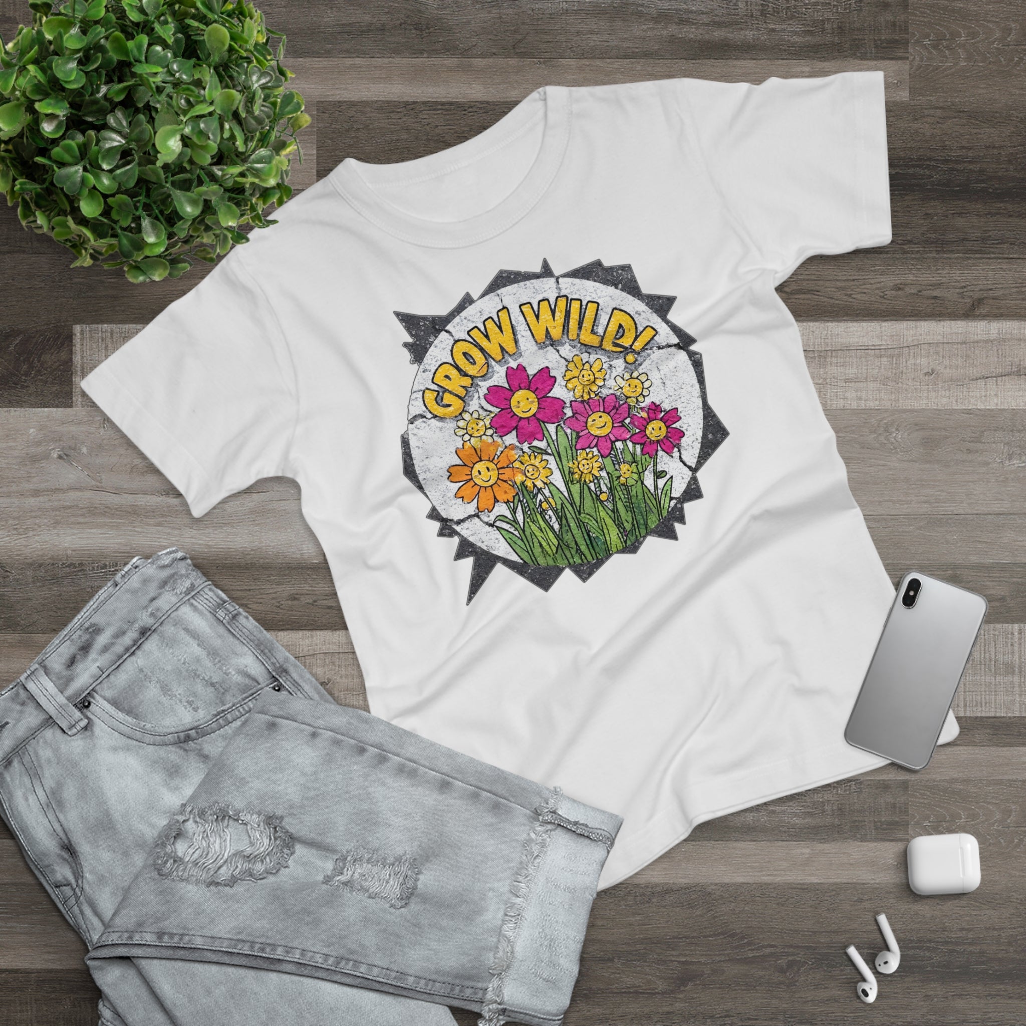 Grow Wild', Frontprint, Women's T-Shirt, Floral Tee for Garden Lovers, Spring Fashion, Eco-Friendly Gift, Nature-Inspired Apparel
