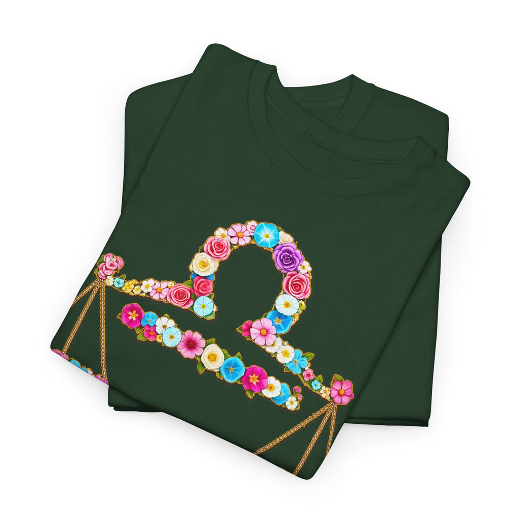 Waage: Frontprint, Unisex T-Shirt - Florales Sternzeichen Astrologie (Libra)
