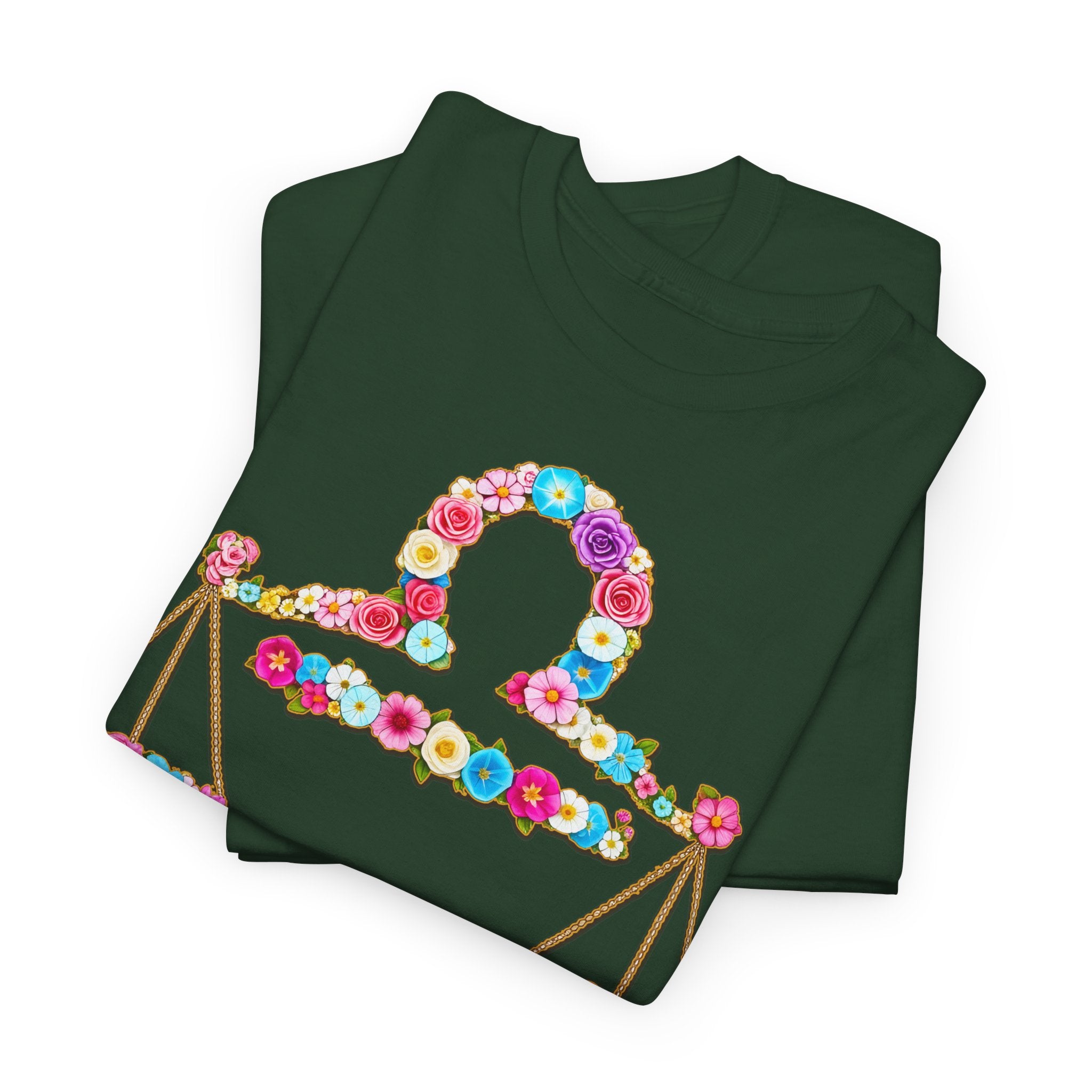 Waage: Frontprint, Unisex T-Shirt - Florales Sternzeichen Astrologie (Libra)