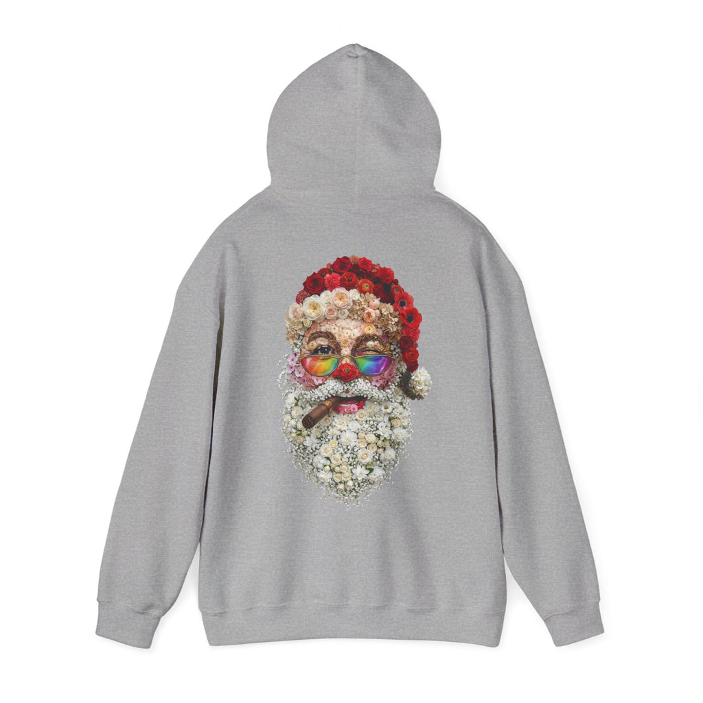 Blumen-Santa: Backprint, Unisex Hoodie, Rainbow Glasses Christmas X-Mas Floral