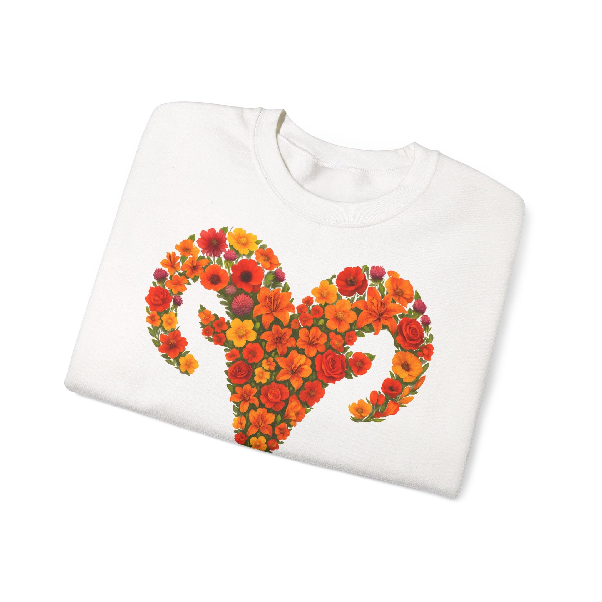 Widder: Frontprint, Unisex Sweatshirt, florales Sternzeichen, Zodiac Astrologie (Aries)