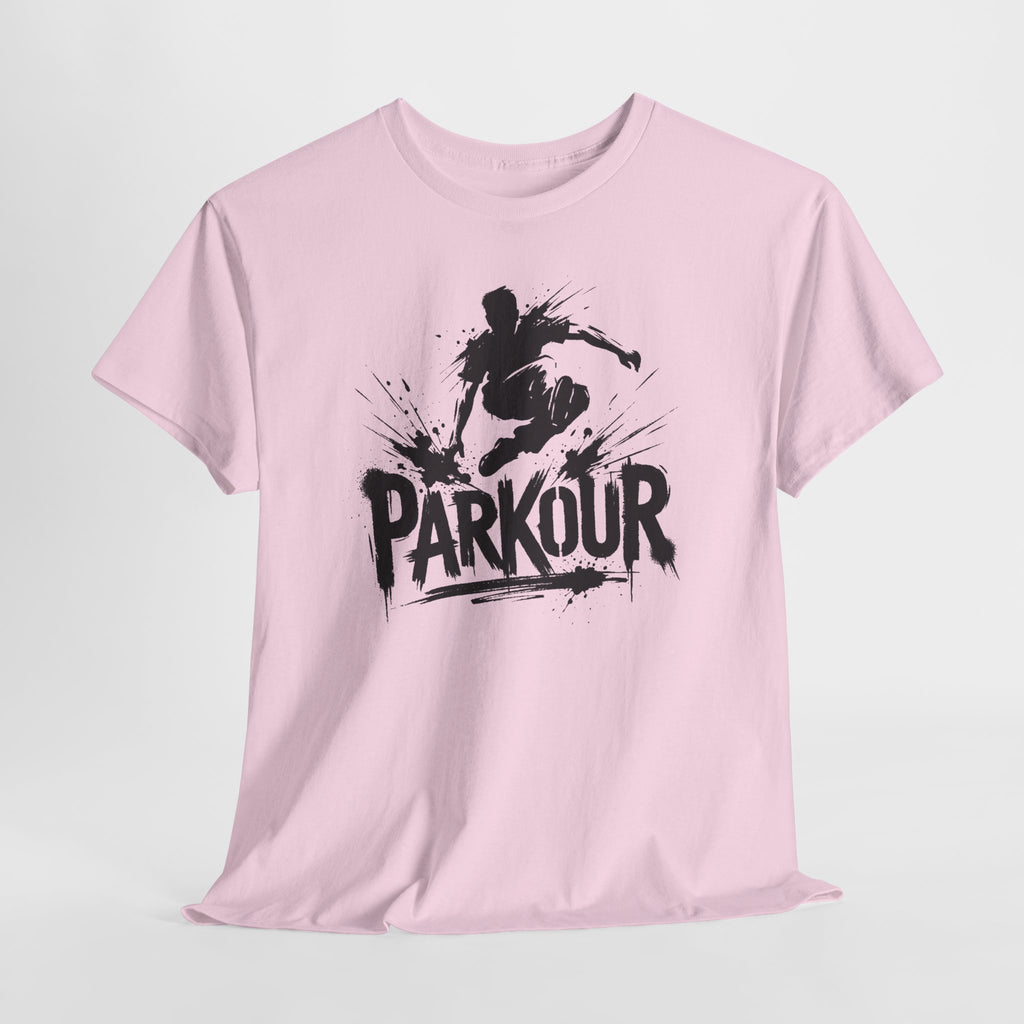 Parkour 01: Frontprint, Unisex T-Shirt - - Urban Stunt Silhouette Crewneck