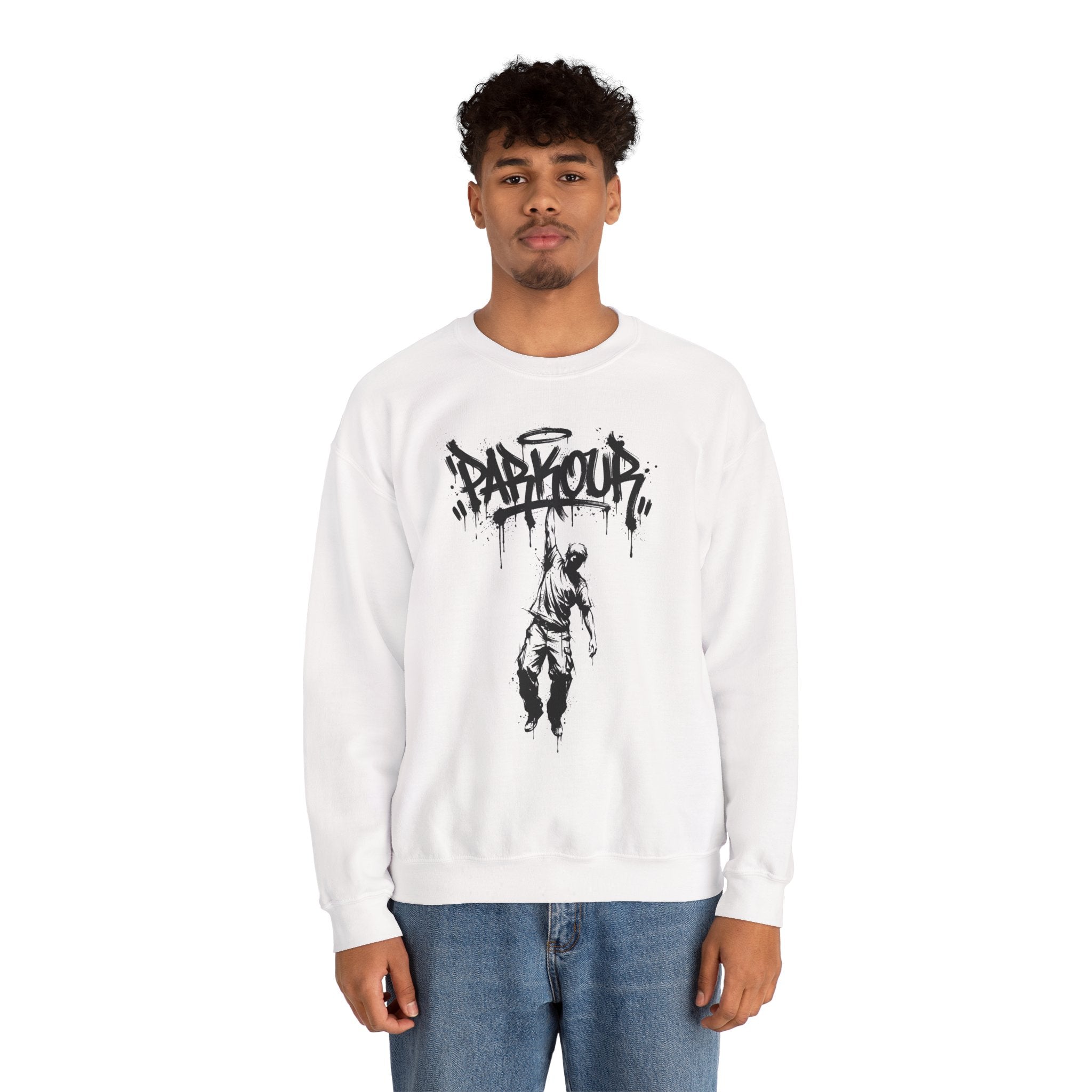 Parkour 04: Frontprint, Unisex Sweatshirt - Urban Stunt Silhouette Crewneck