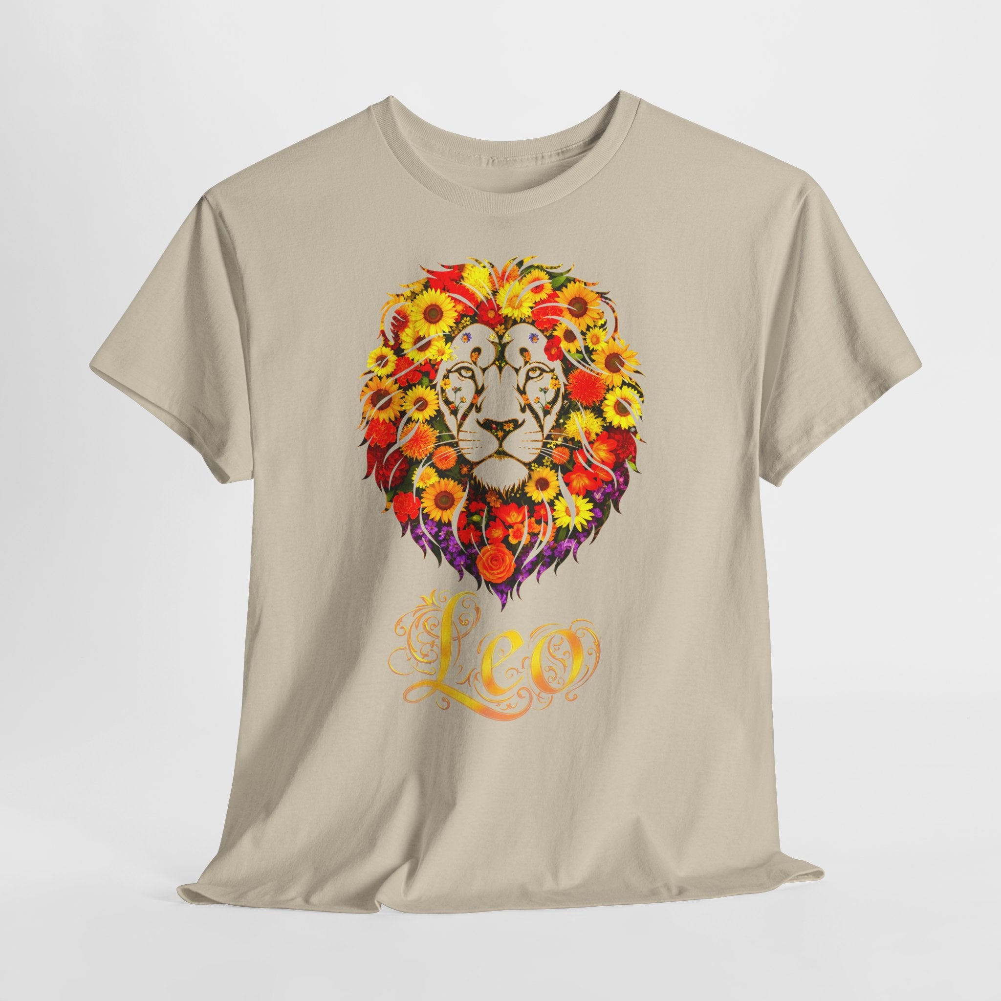 Löwe: Frontprint, Unisex T-Shirt - Florales Sternzeichen Astrologie (Leo)