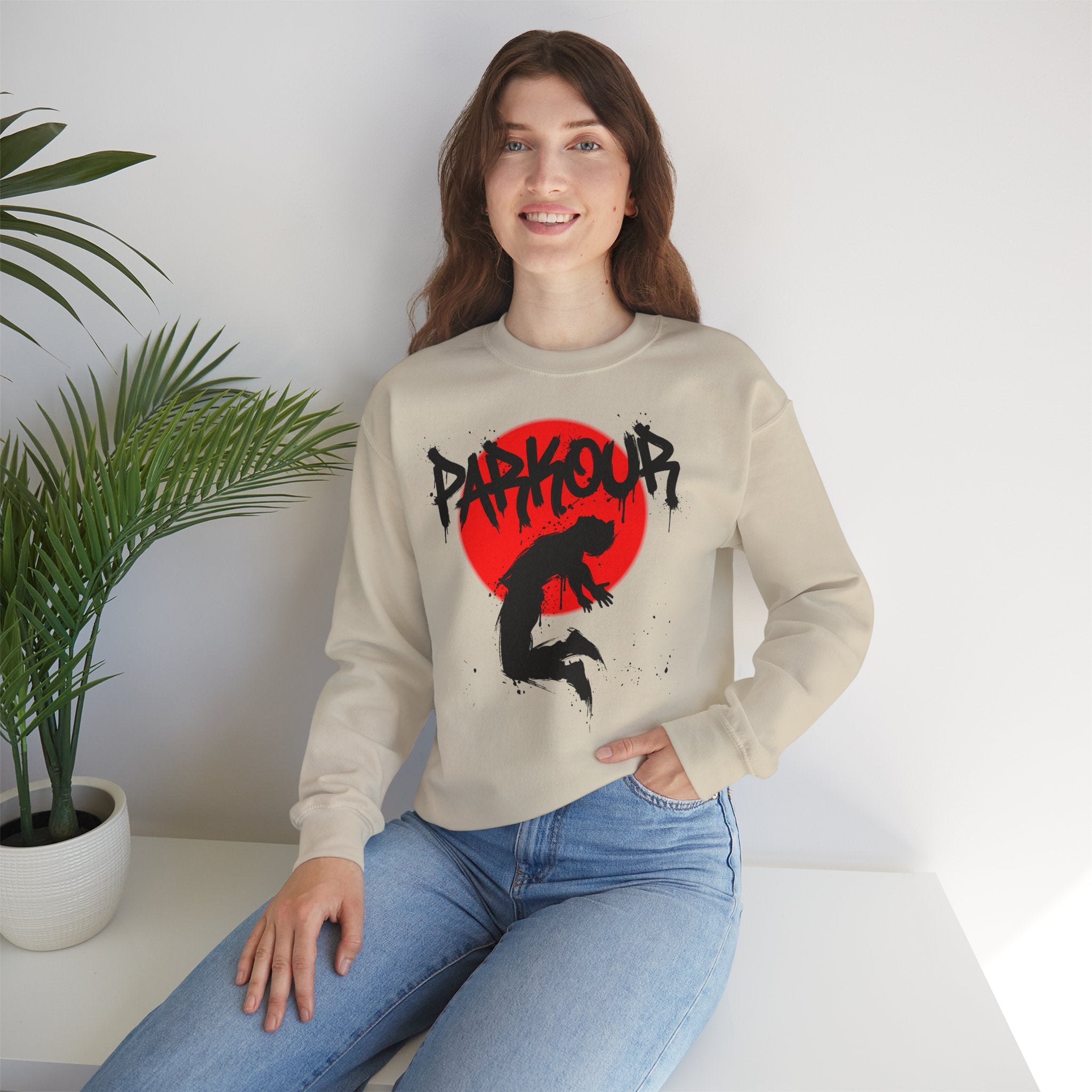 Parkour A: Frontprint, Unisex Sweatshirt - Urban Stunt Silhouette Crewneck