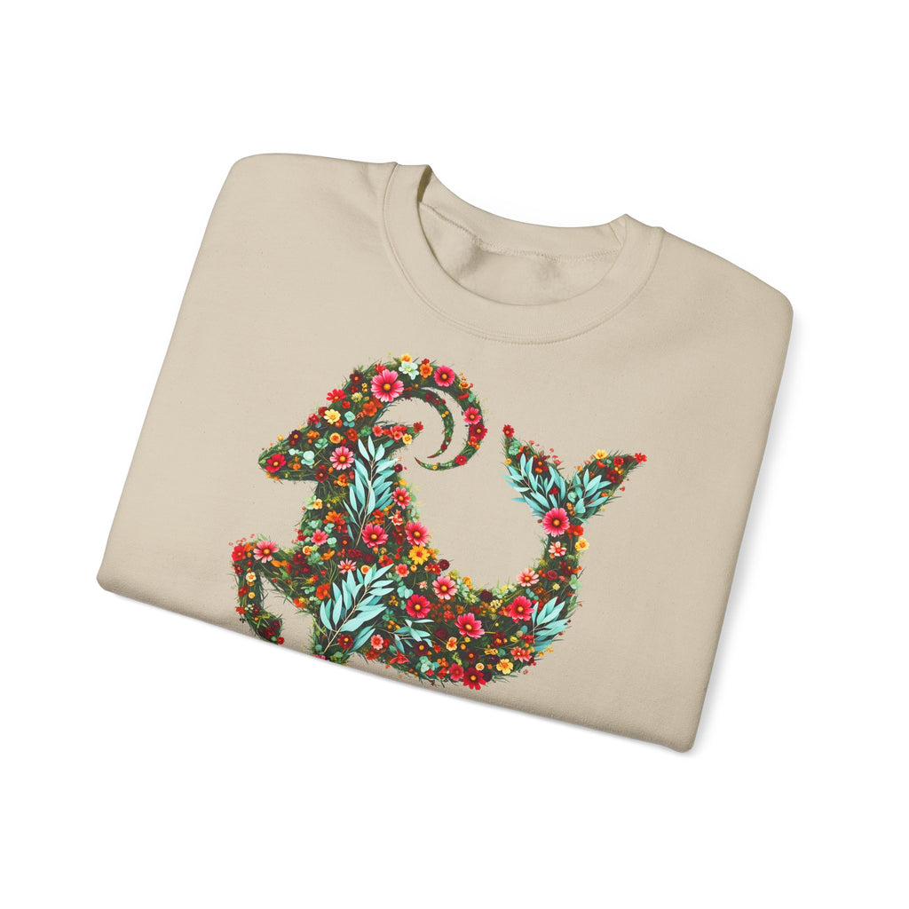 Steinbock: Frontprint, Unisex Sweatshirt, florales Sternzeichen, Zodiac Astrologie (Capricorn)
