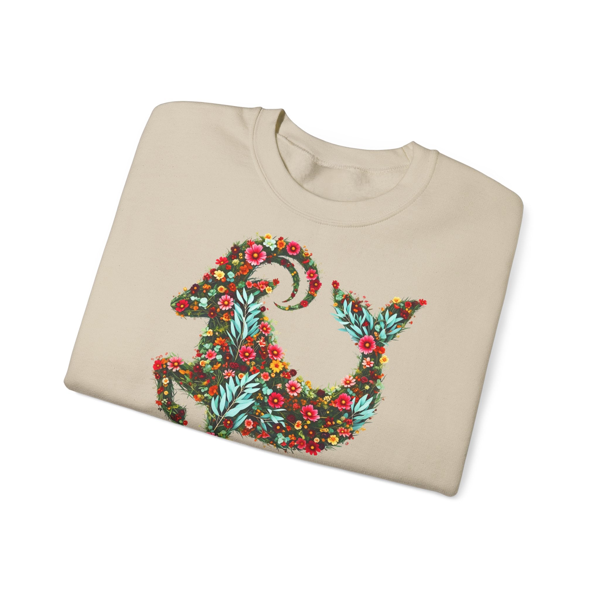 Steinbock: Frontprint, Unisex Sweatshirt, florales Sternzeichen, Zodiac Astrologie (Capricorn)