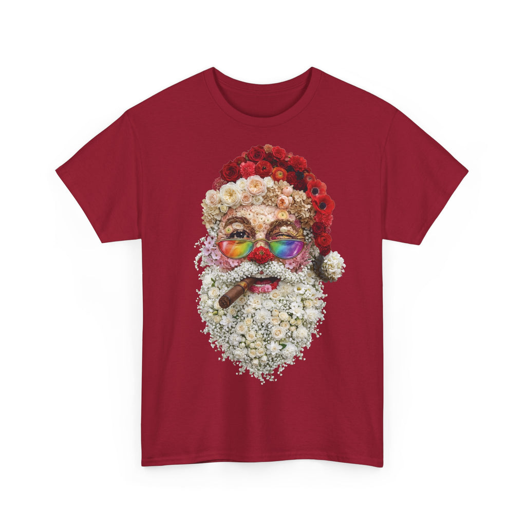Blumen-Santa: Frontprint, Unisex T-Shirt, Floral Colorful Retro Santa with Cigar Weihnachten