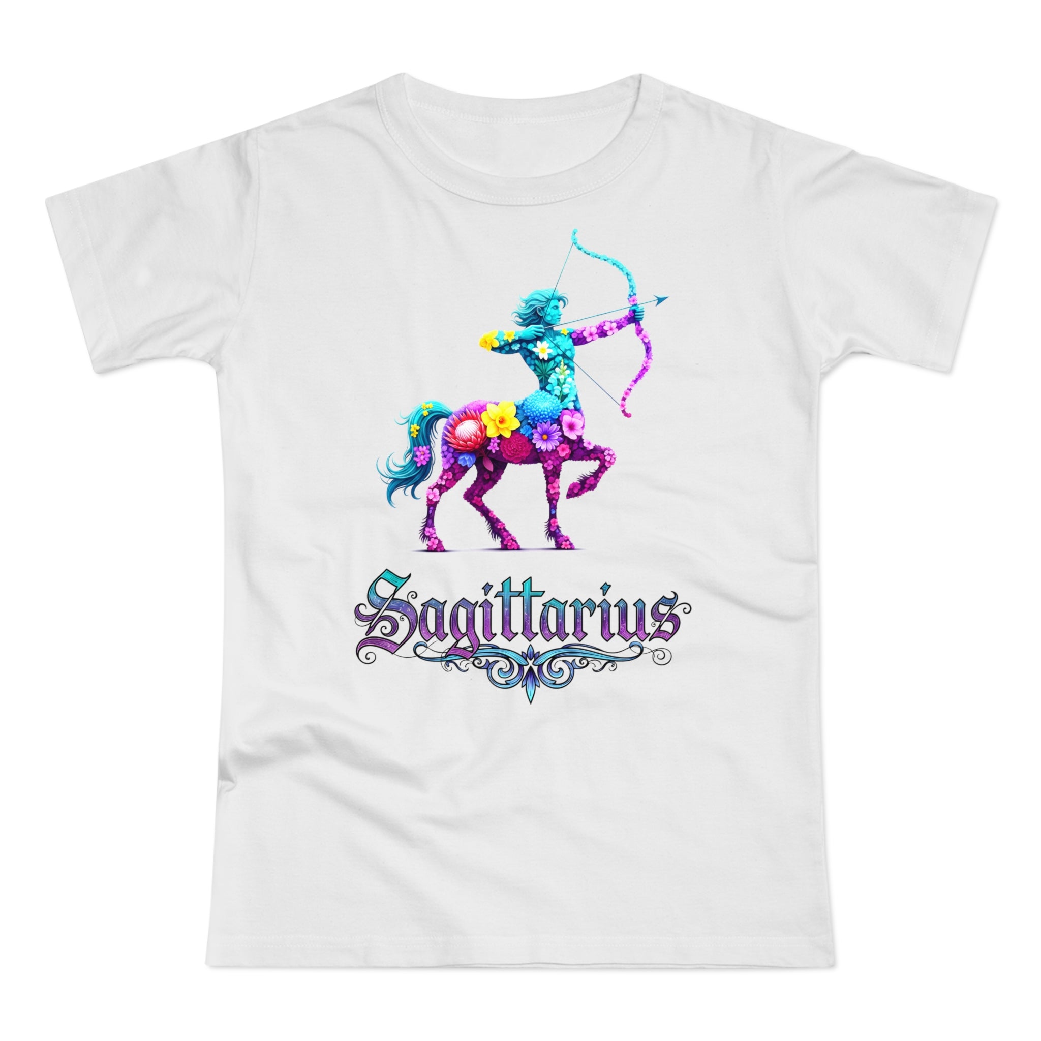 Schütze: Frontprint, Womens' T-Shirt, florales Sternzeichen, Zodiac Astrologie (Sagittarius)